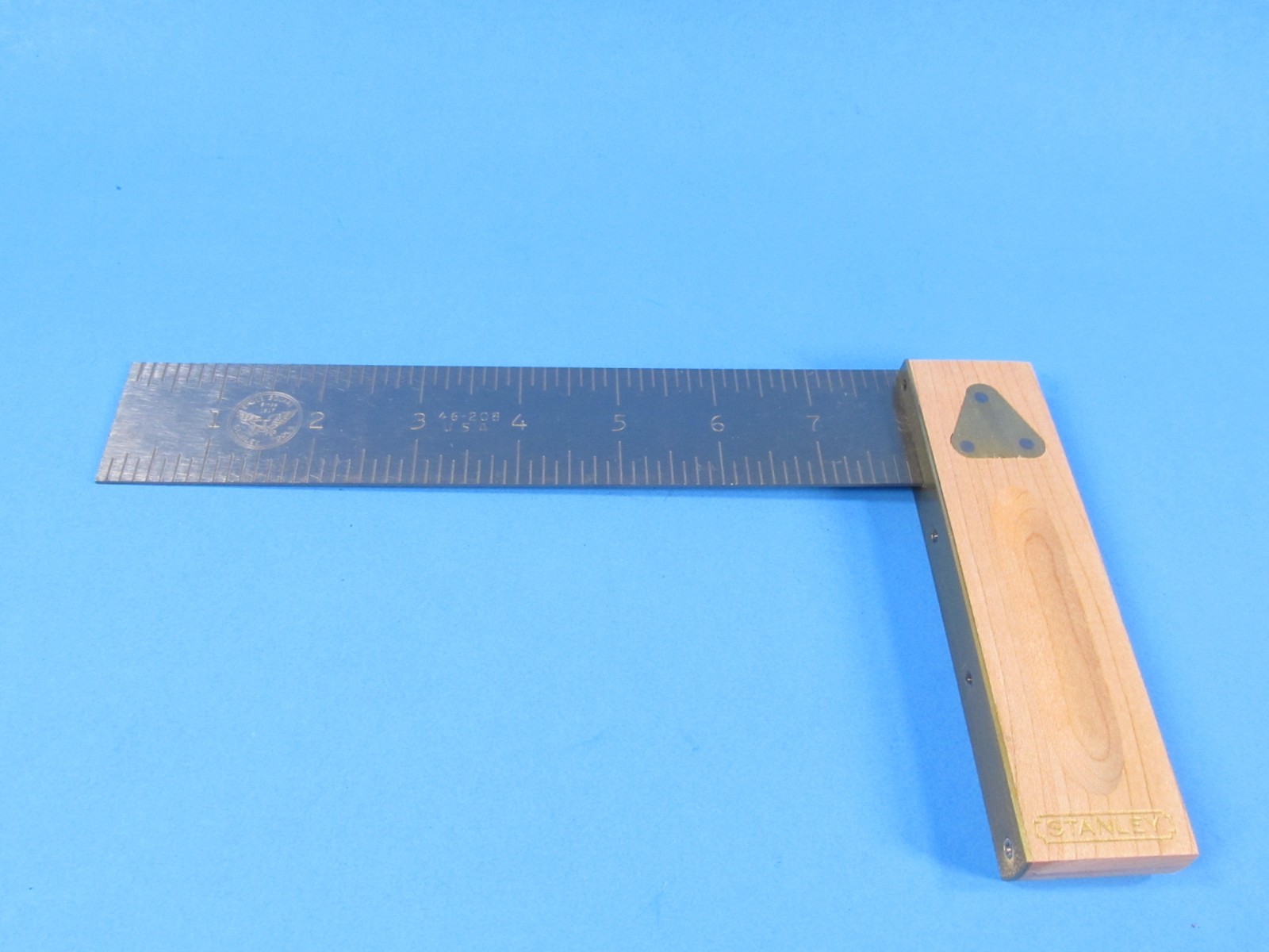 bright & showy 8″ Stanley No 46-208 try square w/ Eagle Square since 1817 logo