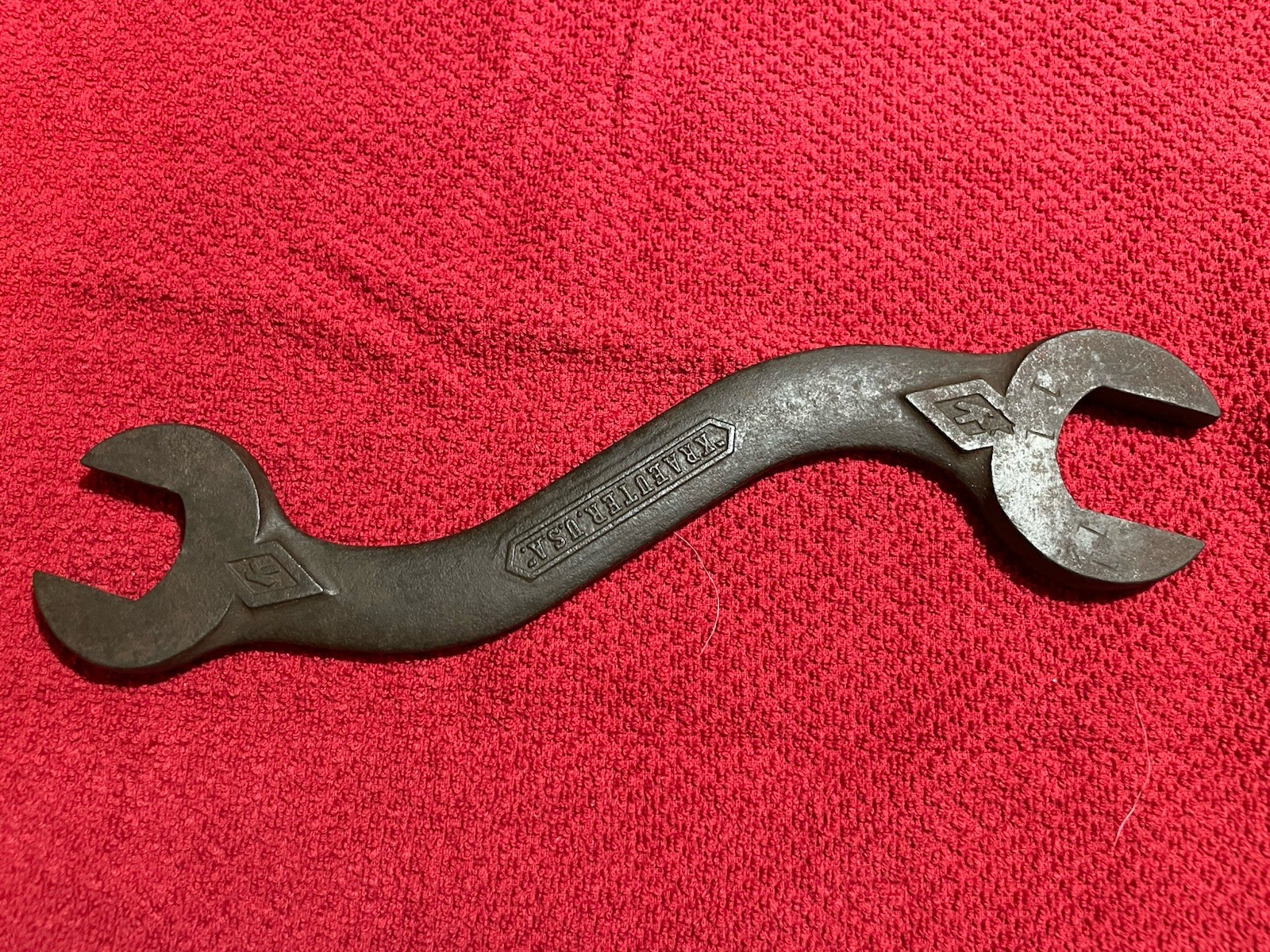 Vintage Kraeuter Cast Iron Curved Open-end Wrench Diamond K Markings Implement