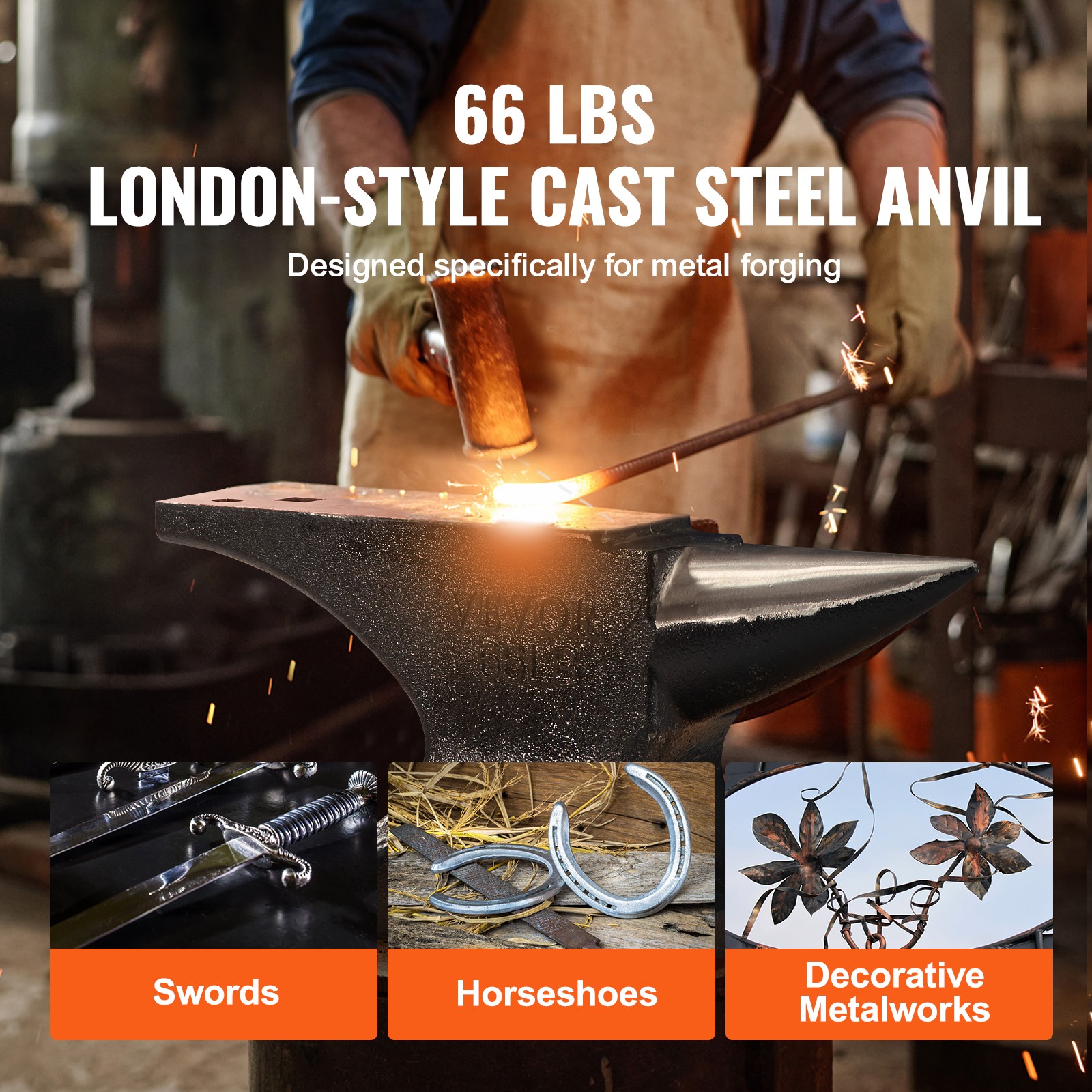 VEVOR Single Horn Anvil Cast Steel Anvil 66 lbs Blacksmith for Forging Metalwork