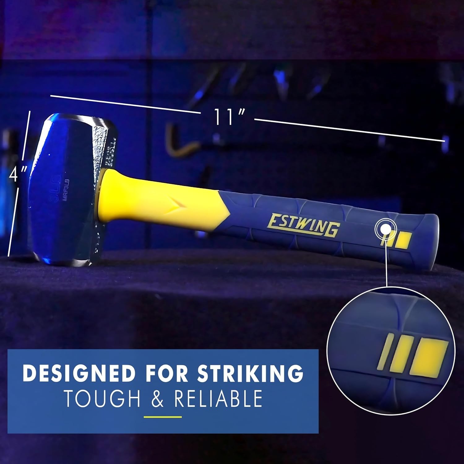 Compact Drilling Hammer – 3Lb Forged Steel Head with Ergonomic Fiberglass Handle