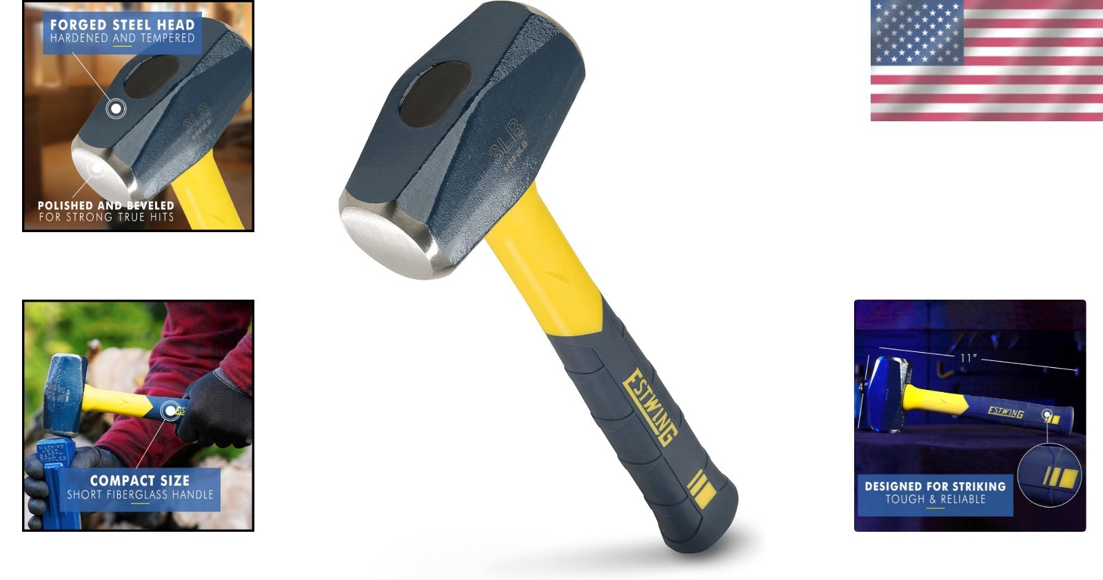 Sure Strike 3-Pound Drilling Hammer with Fiberglass Handle – Ultimate Durability