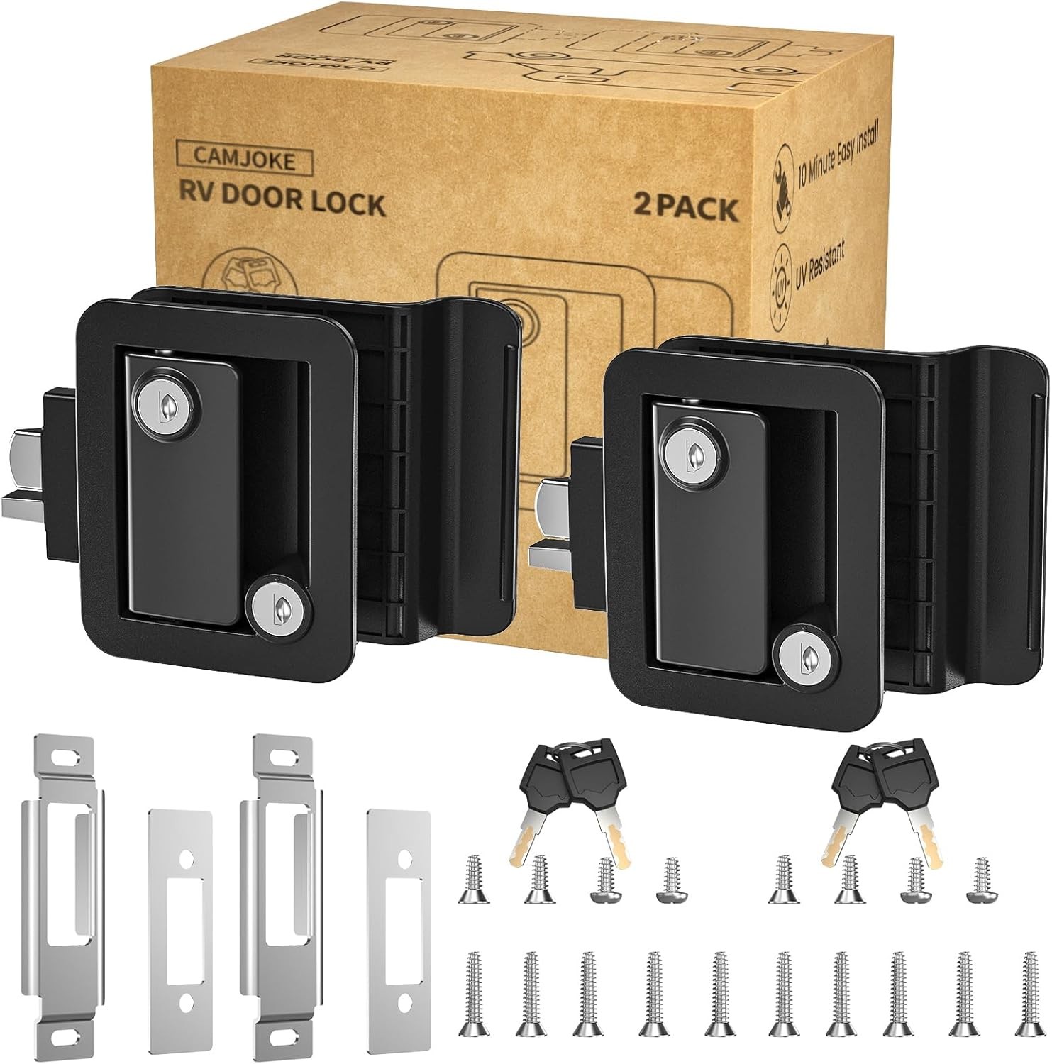 RV Door Lock for Travel Trailers with Paddle Deadbolt, Camper Entry Door Latch,