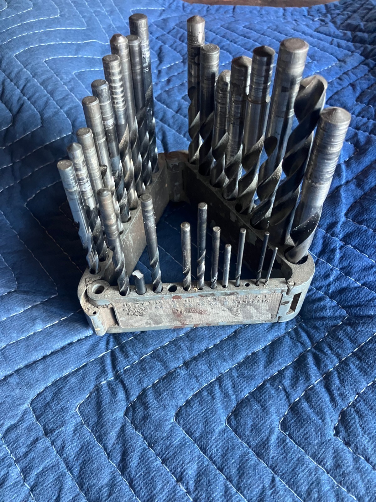 Vintage Ajax Triangle Machinist Drill Bit Holder. 29 bit capacity. 1/16 to 1/2″
