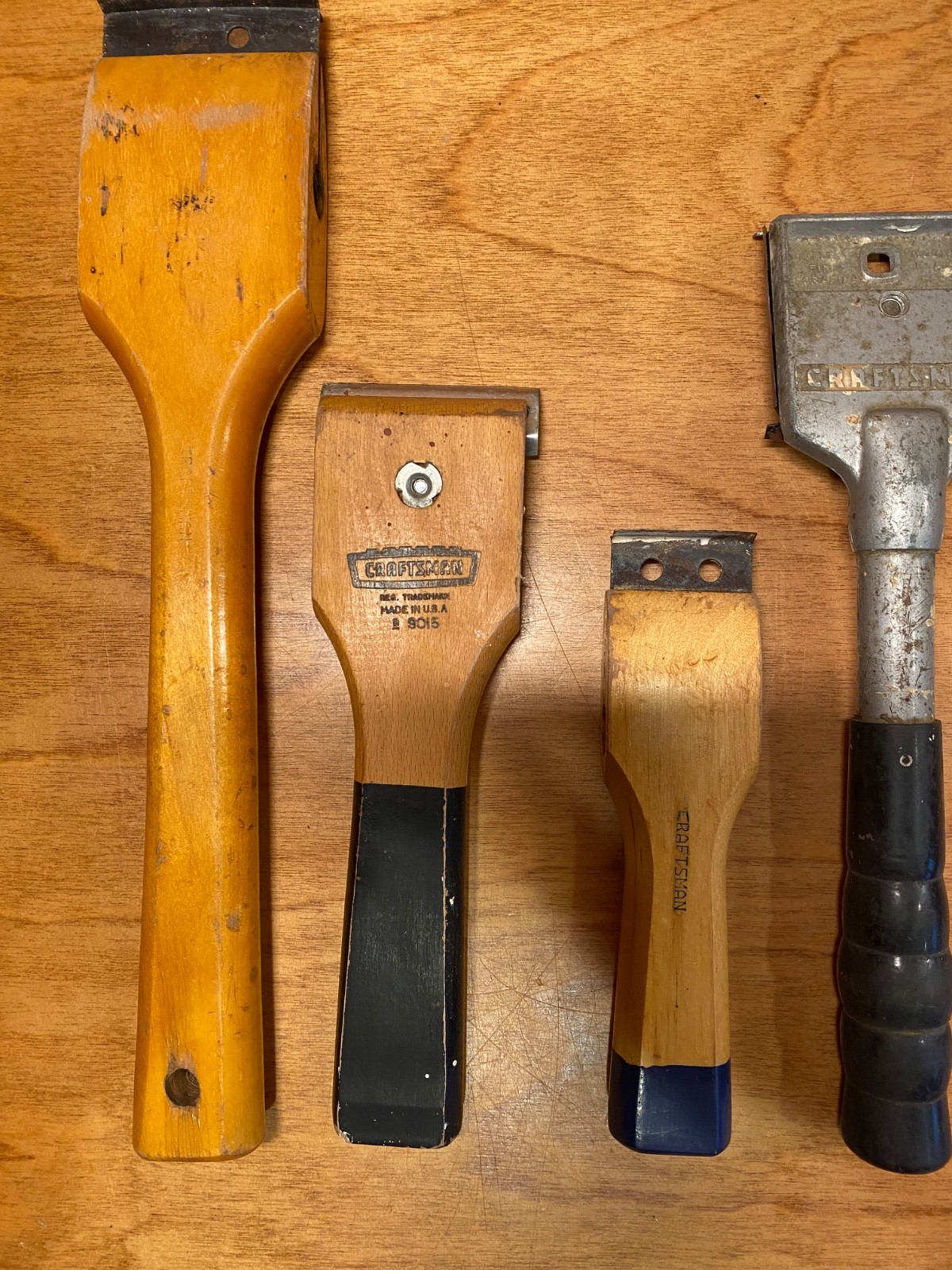 Vintage CRAFTSMAN 4-pc Paint Scrappers, 4-Edge 2-1/2″, Wood #9015, 12″, 6″, USA
