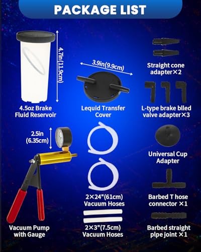 Brake Bleeder Kit with Hand Vacuum Pump and Adapters, Hand Held Brake Bleeder