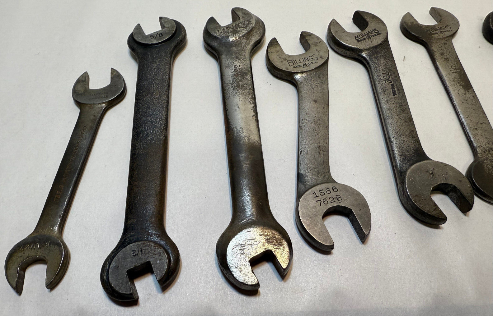 Lot Of 8 Vintage Wrenches Mixed Craftsman Billings Williams Fairmount Smiths USA