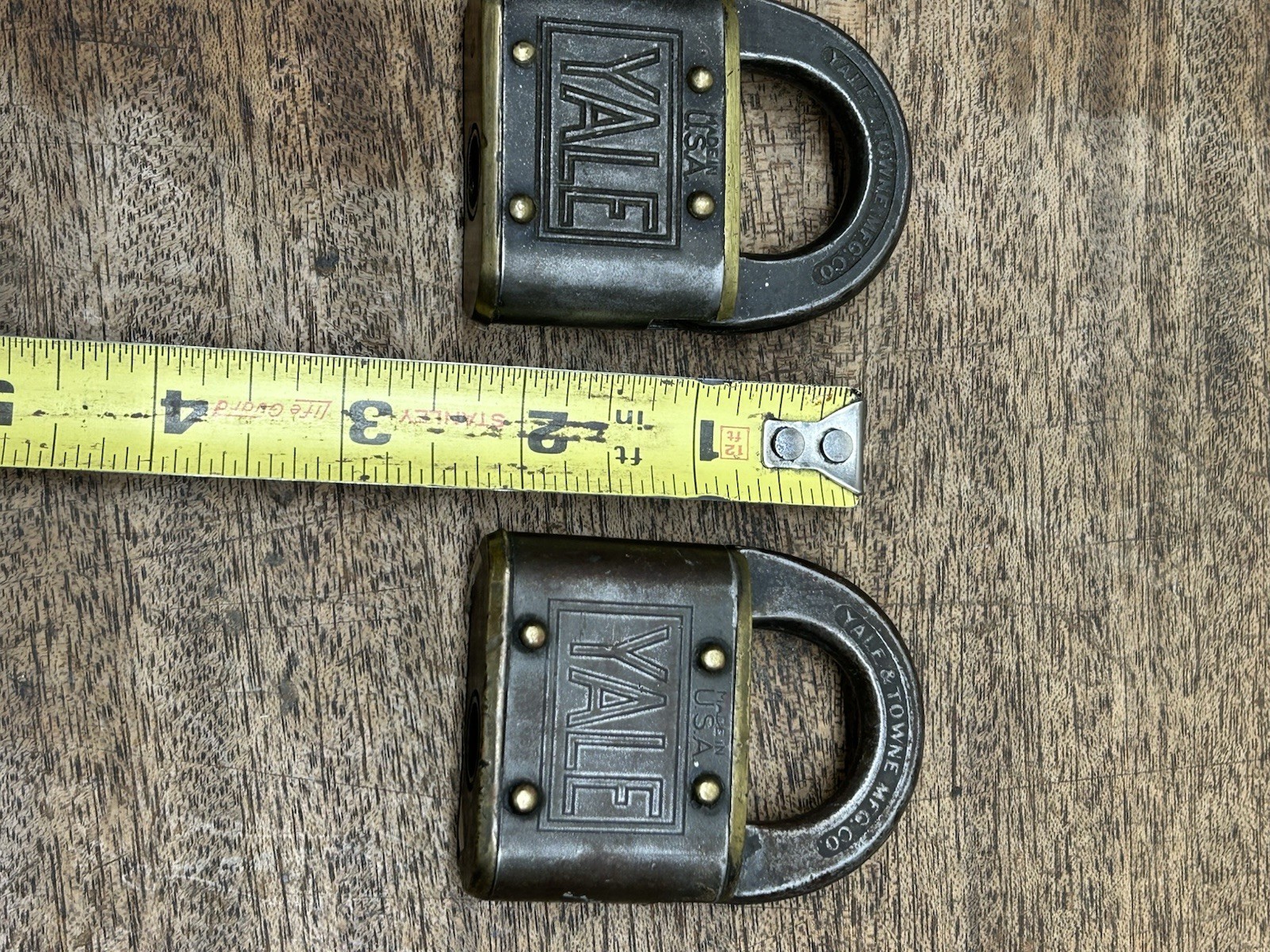 Vintage Pair of Cast Iron and Brass Yale & Towne Mfg. Padlocks ~ No Key~2″ X2.5″
