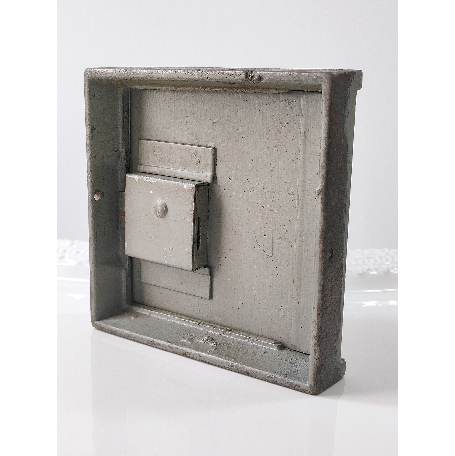 Vintage Cast Iron Box Door Home Safe Deposit Office Bank Gray Opens With Key 5″