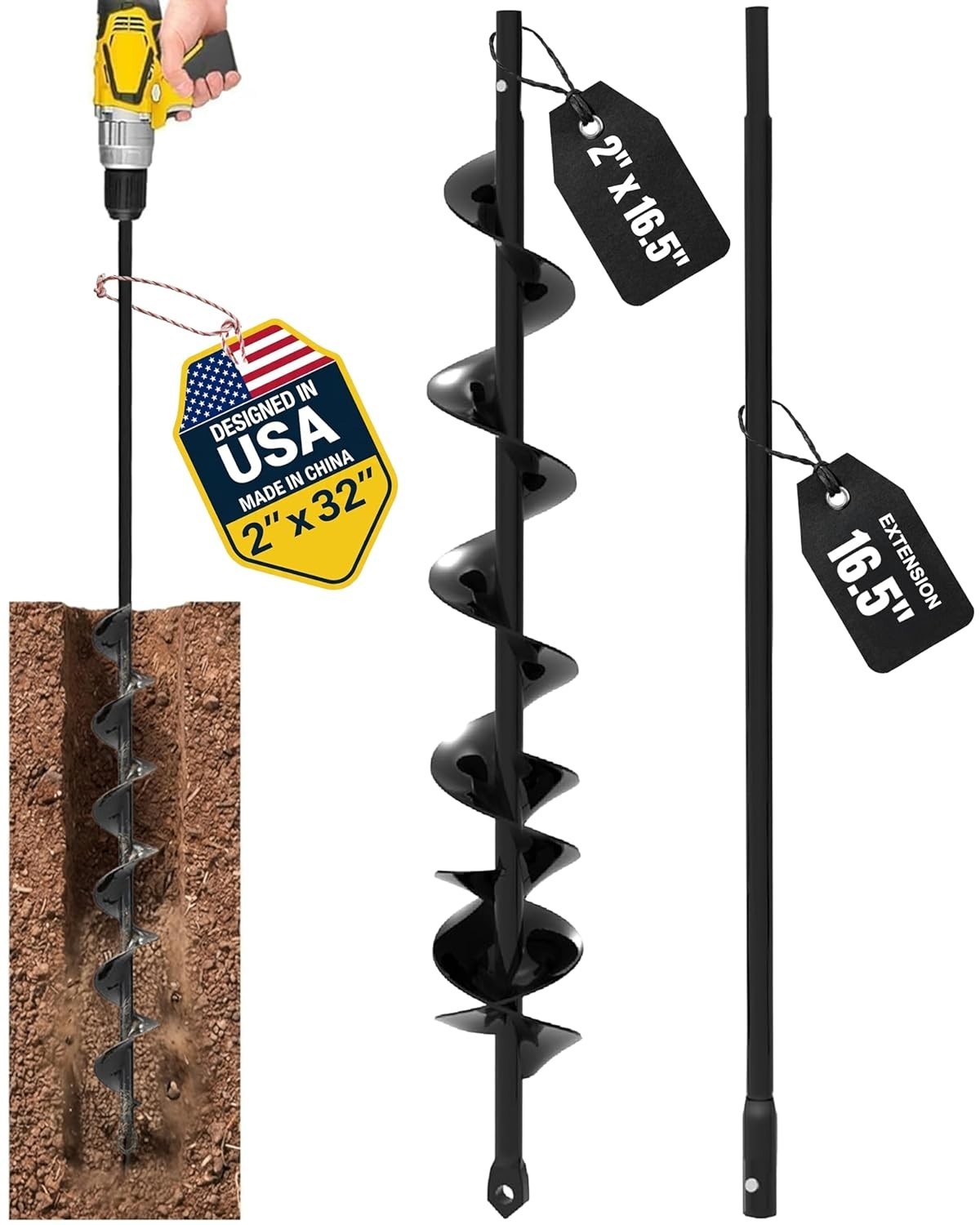 High-Speed Auger Drill Bit + Extension 2” x 32” – Perfect for Garden Projects