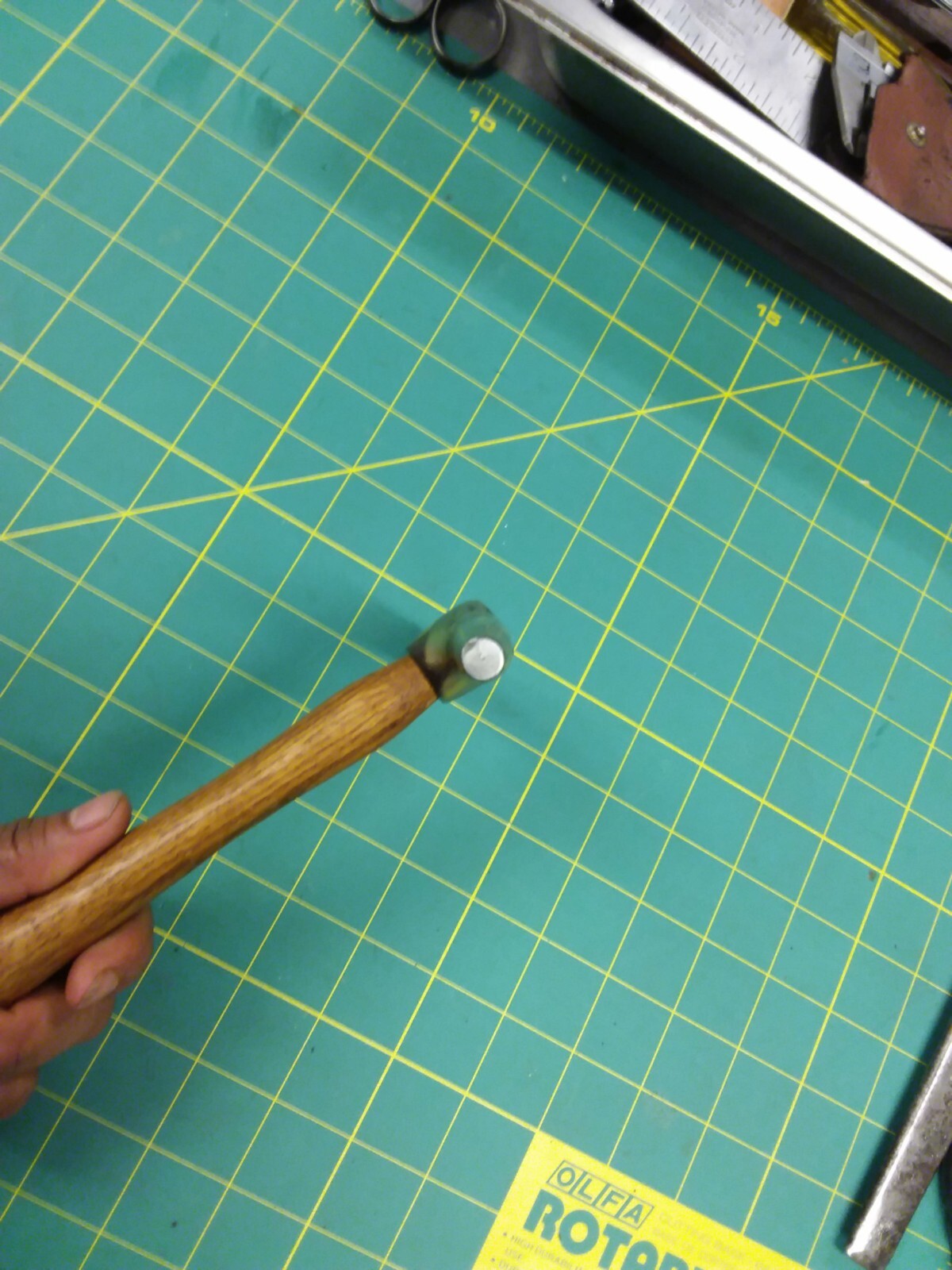 Vintage G. W. Mount Brass Tack Hammer w Magnetic Tip Wood Handle