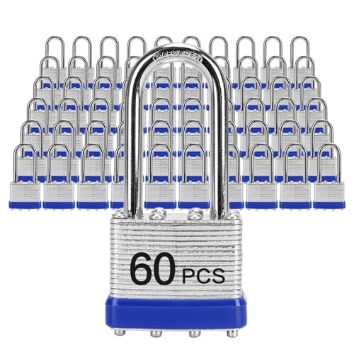 60 Pack Keyed Alike Padlocks 40mm Laminated Long Shackle