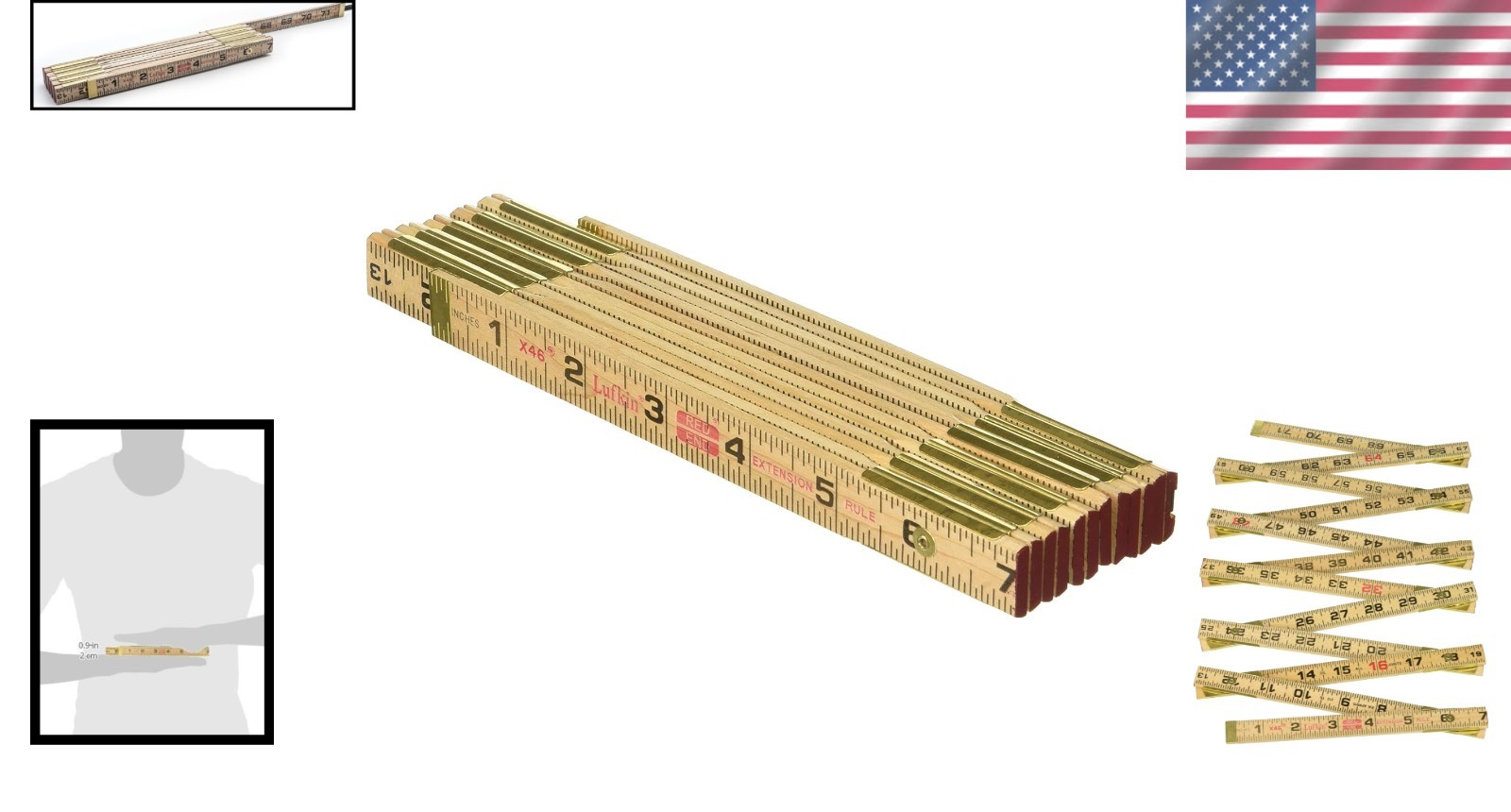 6-Foot Precision Wood Measuring Rule with Brass Extension – Stylish Black/Brown