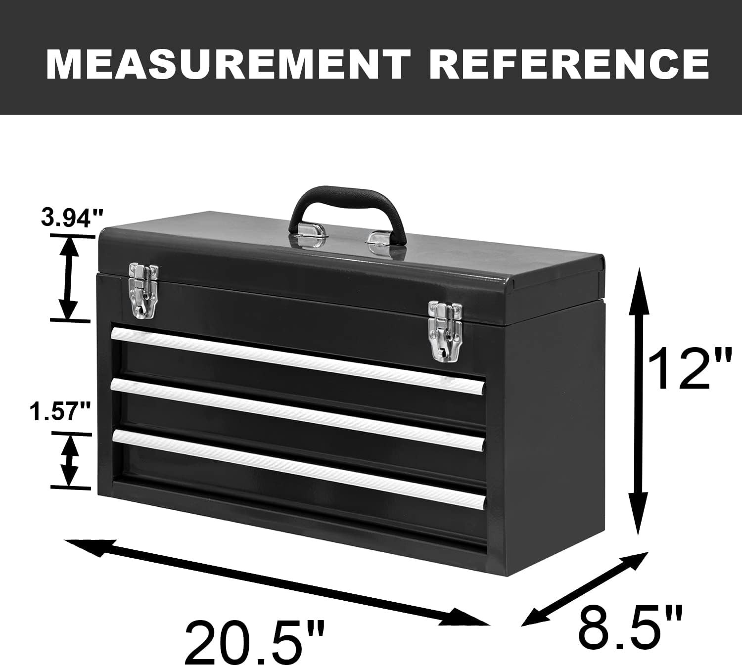 Heavy Duty 3-Drawer Metal Tool Box – Black