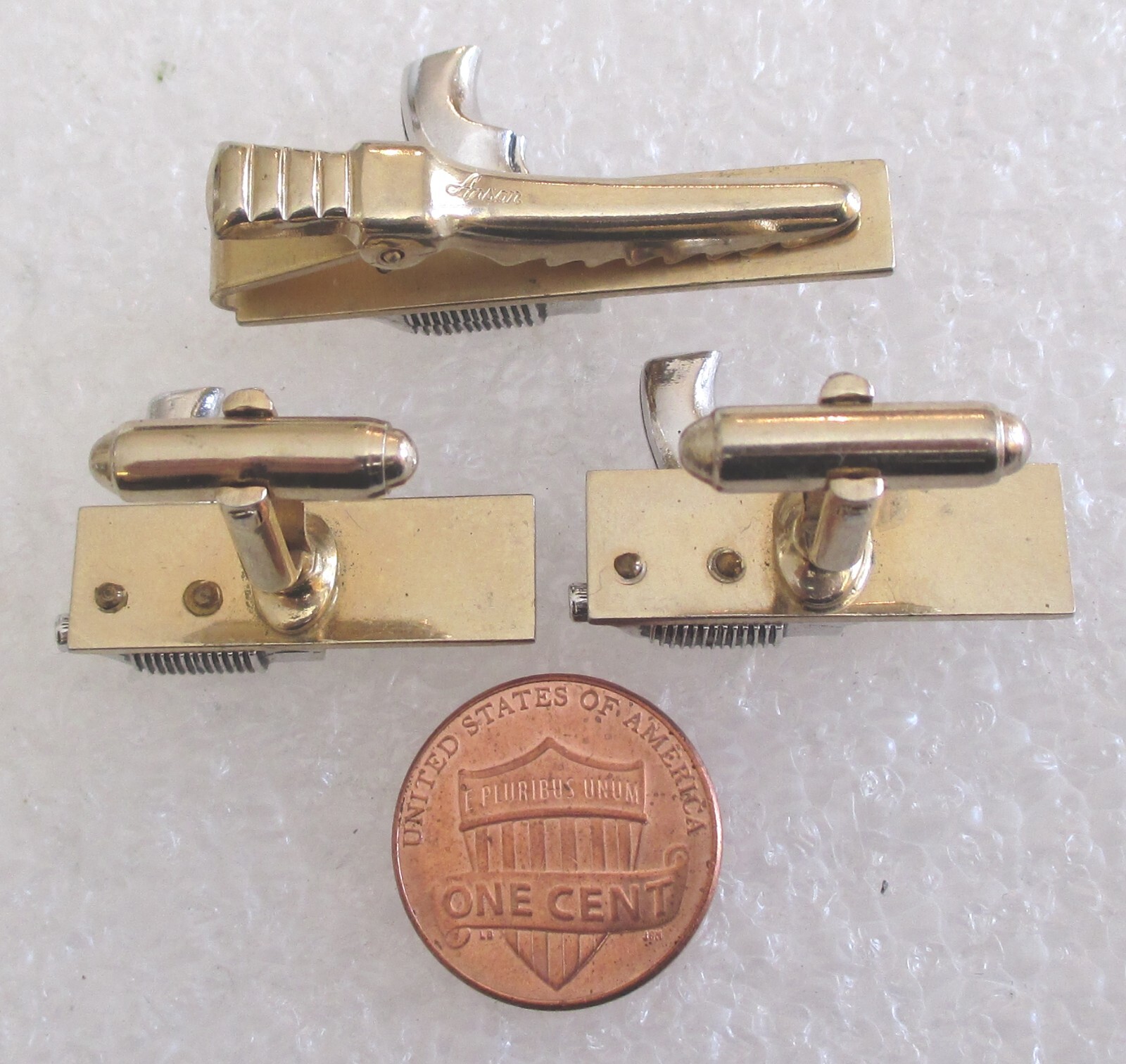 Vintage Craftsman 100 Soldering Gun Tie Clip & Cufflinks Set-Men’s Jewelry Nice!