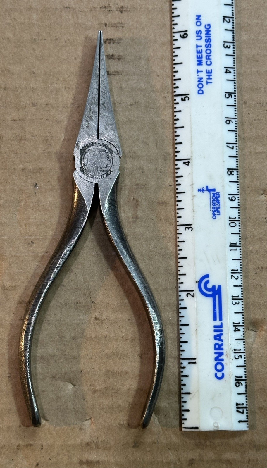 Vintage M Klein & Sons 6″ Duckbill Nose Pliers made code L-EE (Qtr 3, 1944 WWII)