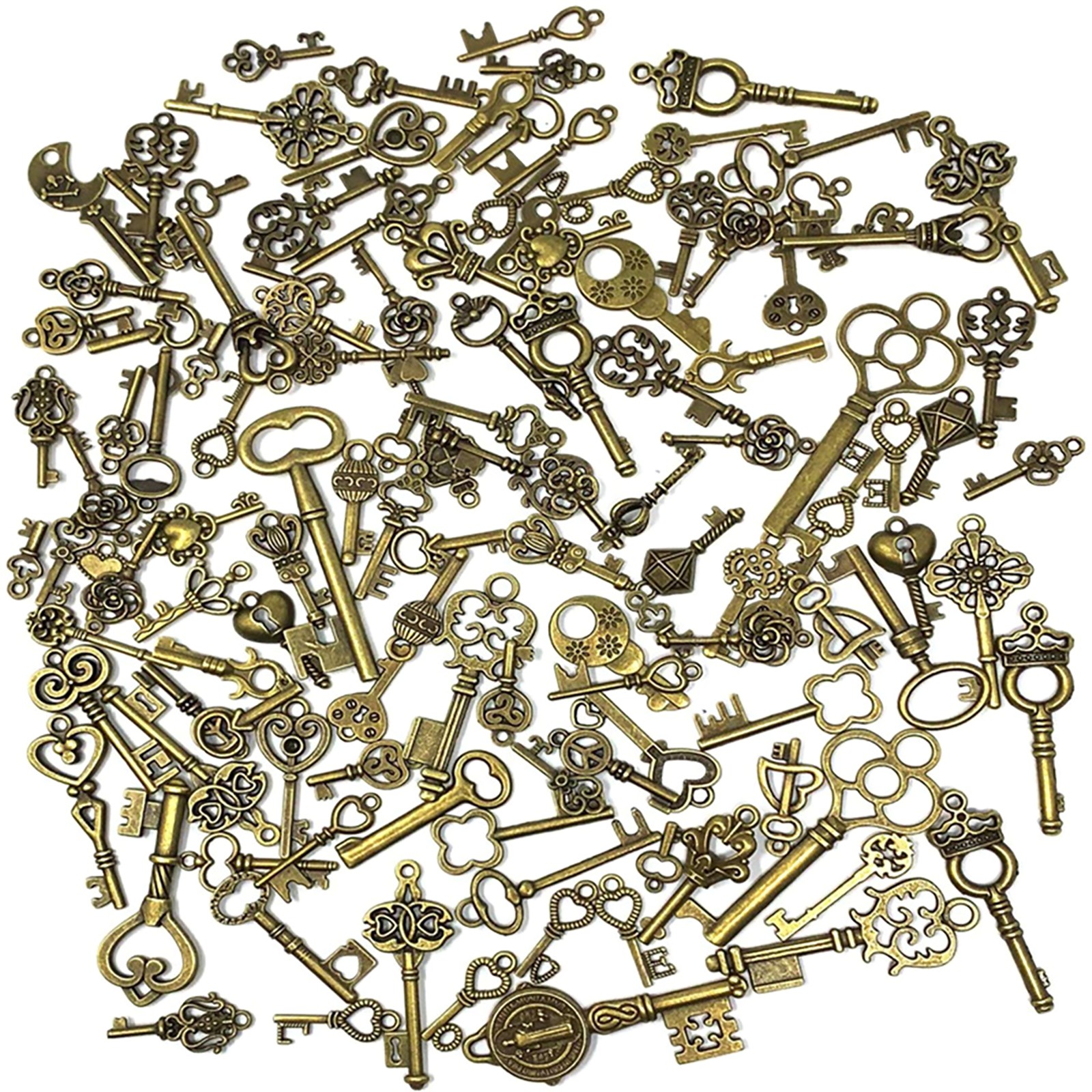 125pcs Vintage Style Antique Mixed Skeleton Keys Furniture Cabinet Old Lock NEW