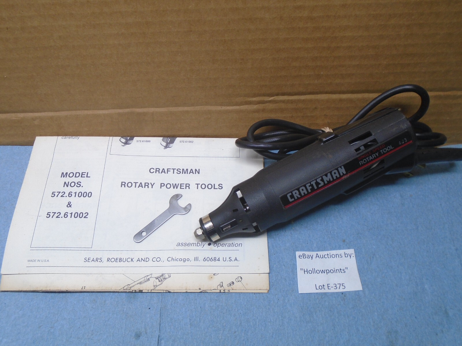 Craftsman USA vintage Dremel Rotary Tool Model 61000 Single Speed 30K rpm E375