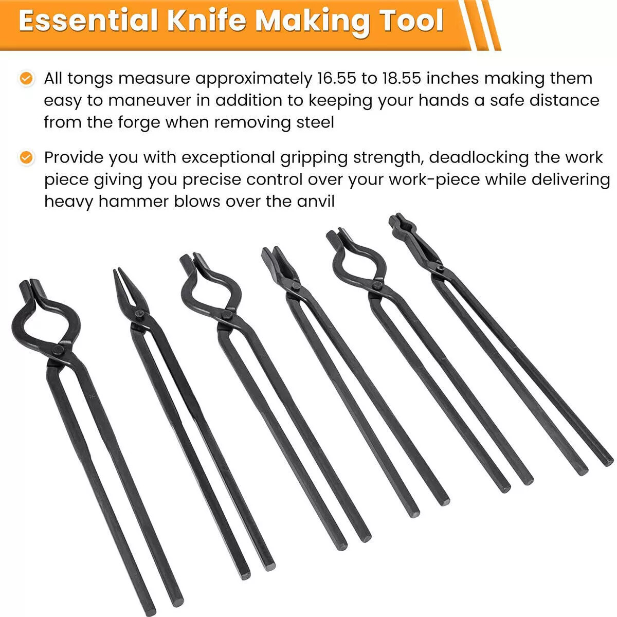 6 pcs Beginner Blacksmith Tongs Flat Jaw Pick Up Scroll Blacksmith Forge Tongs
