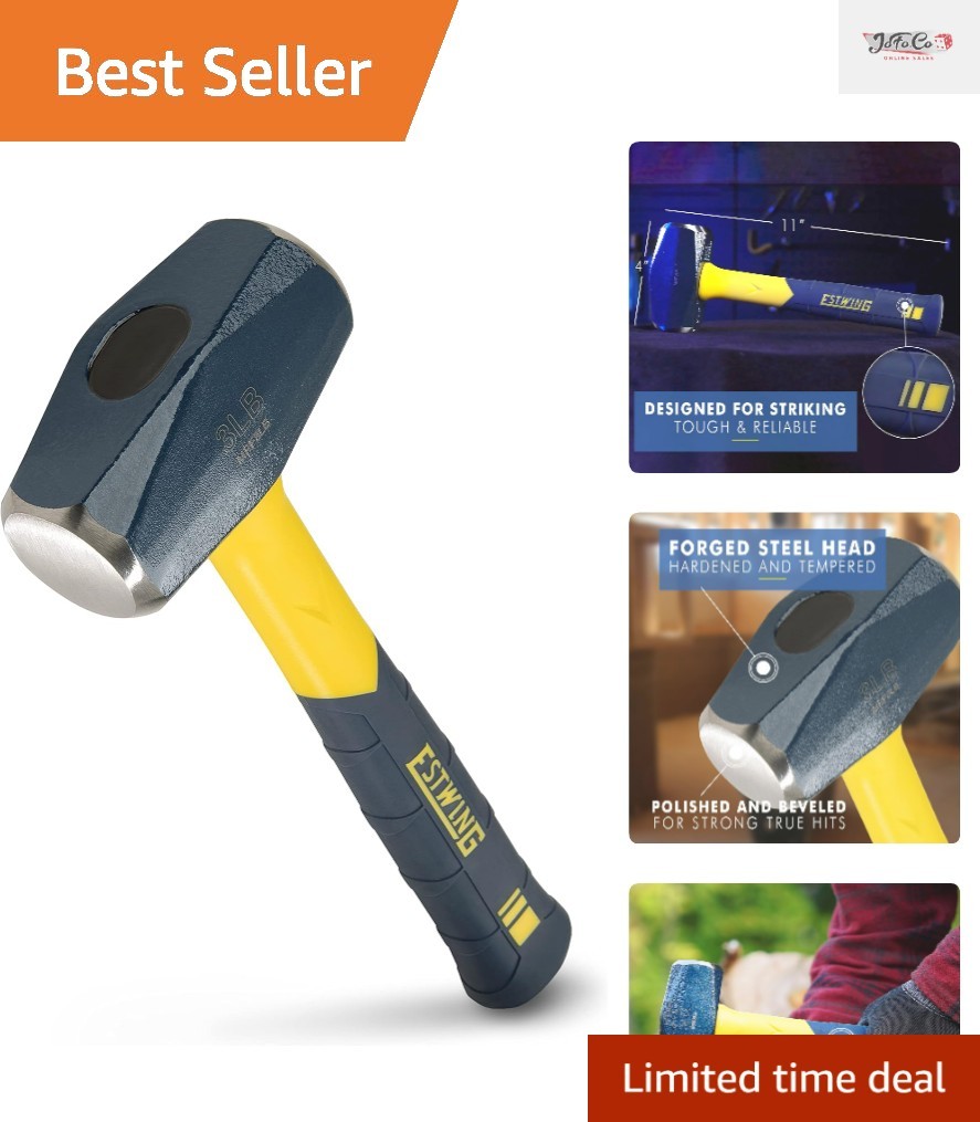 Durable 3-Pound Sledge Hammer with Non-Slip Fiberglass Handle for Professionals