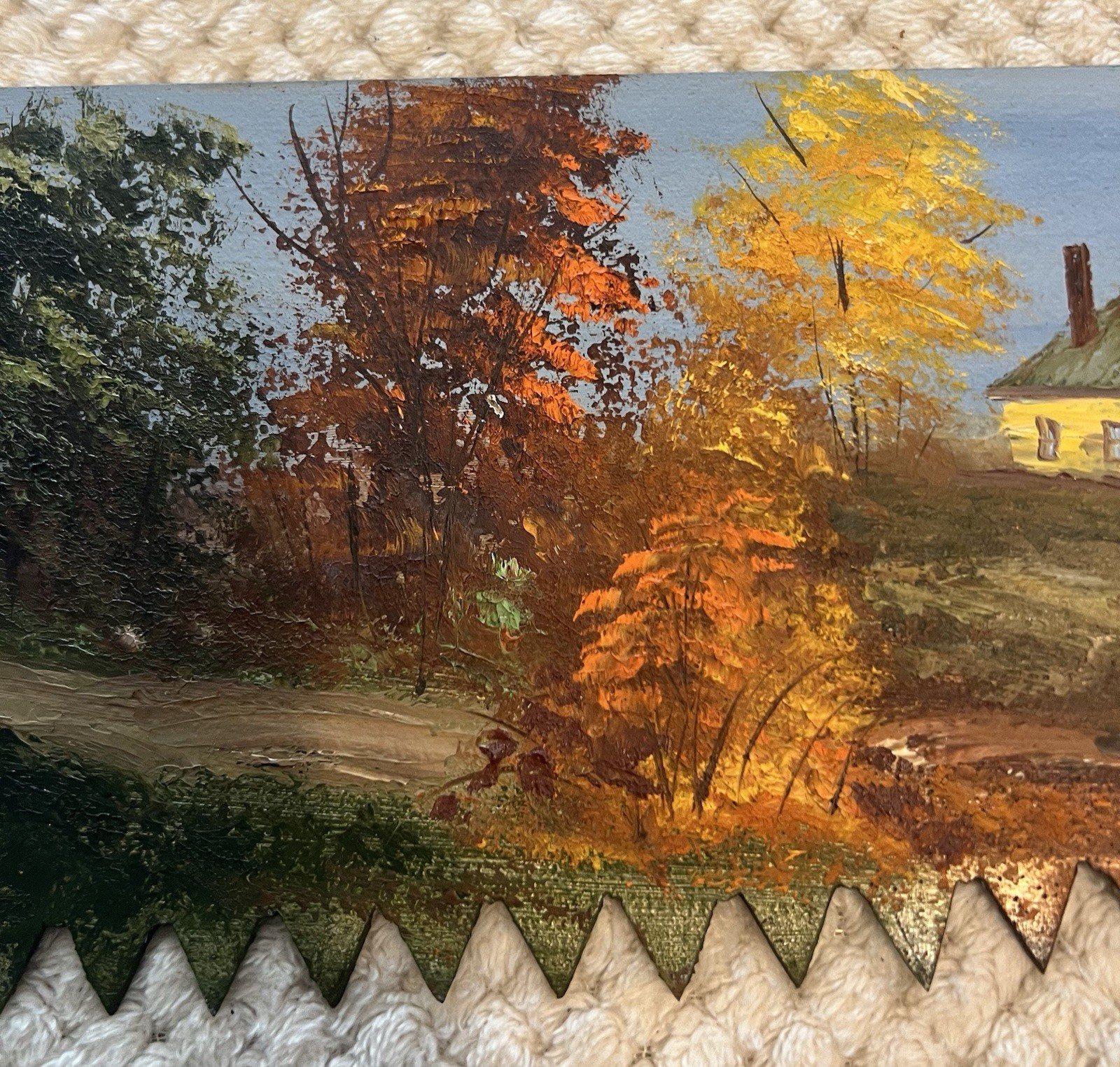 4 Foot Hand Painted 2 Man 2 Handle Crosscut Saw Signed By Artist The Seasons