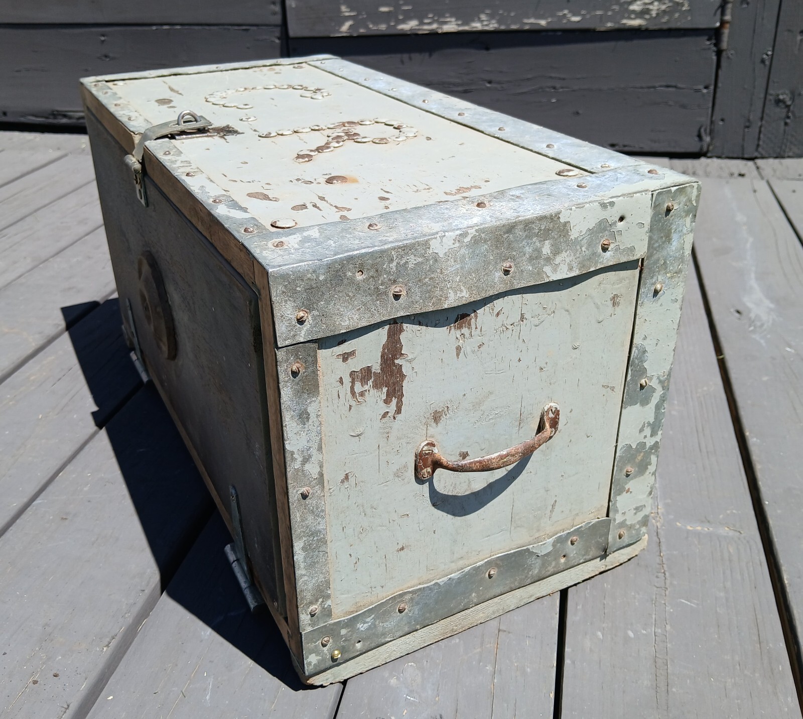 Antique Primitive Folk Art Gray Wooden Machinist Tool Box 1930s