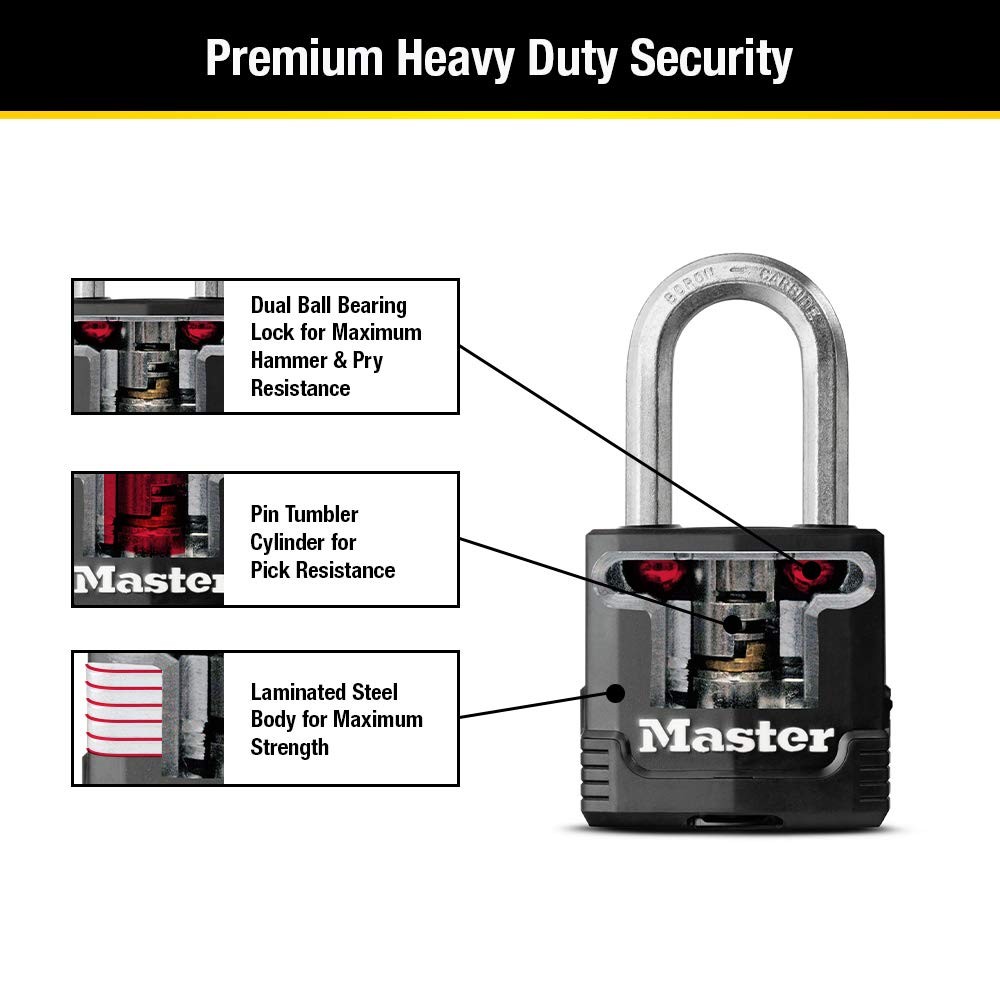 Master Lock Magnum Heavy Duty Weather Resistant Outdoor Padlock with Key 2 Pack