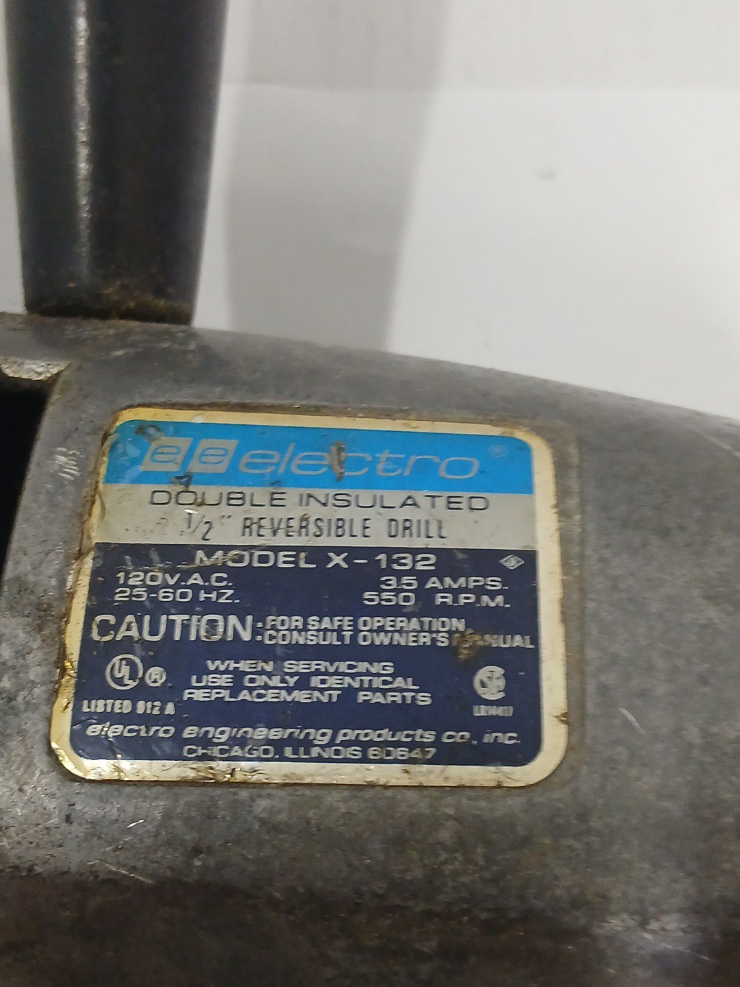 Vintage Electro Brand 1/2″ Reversible Drill X-132 Corded
