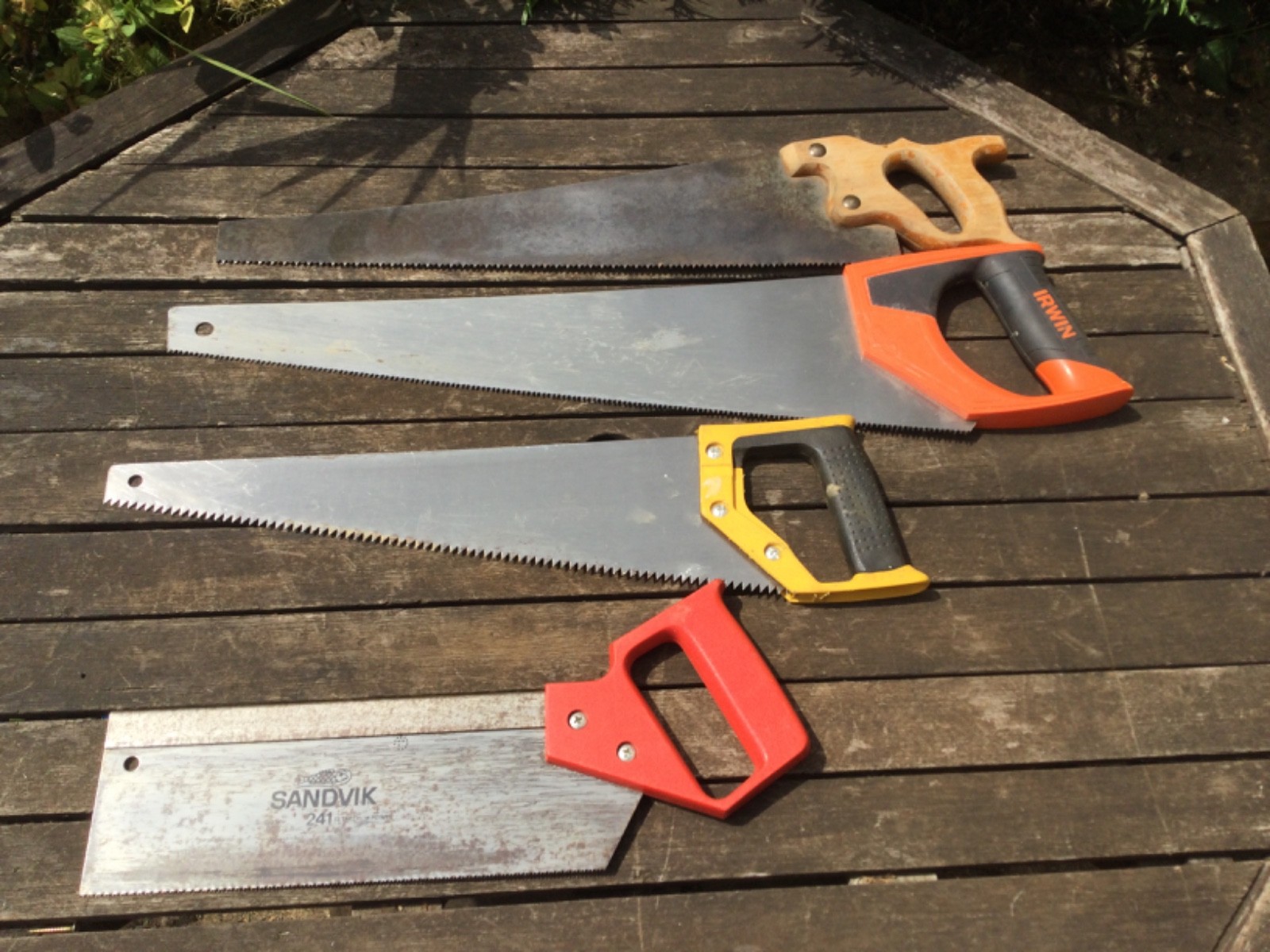 Four Vintage & Contemporary Carpentry Saws Inc Sandvik Tenon Saw & 17” Panel Saw