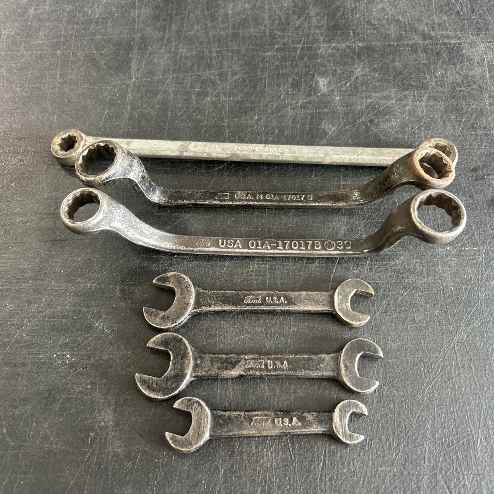 Lot Of 6 Vintage Ford Wrenches Brake Wrench, 01A-17017B x2 & 3 More Open End