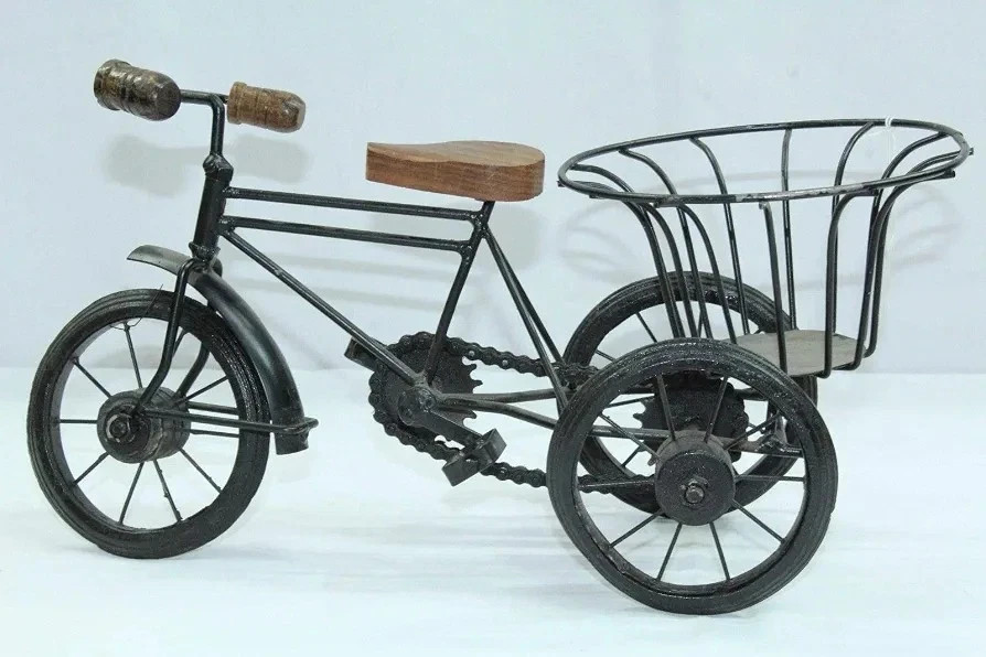 Steel Cycle Bicycle Artistic Home Decorative Item with Basket Painted Black Gift