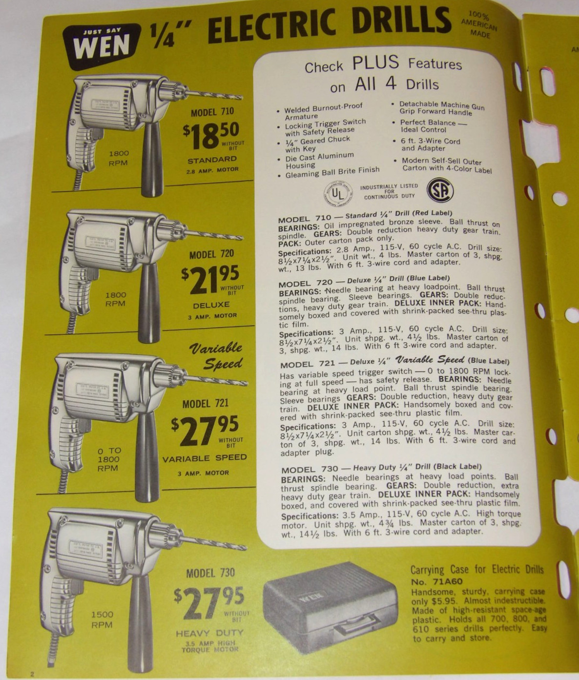 VTG 1970 WEN ELECTRIC POWER TOOLS DEALER CATALOG! INDUSTRIAL DRILLS/SAWS/SANDERS