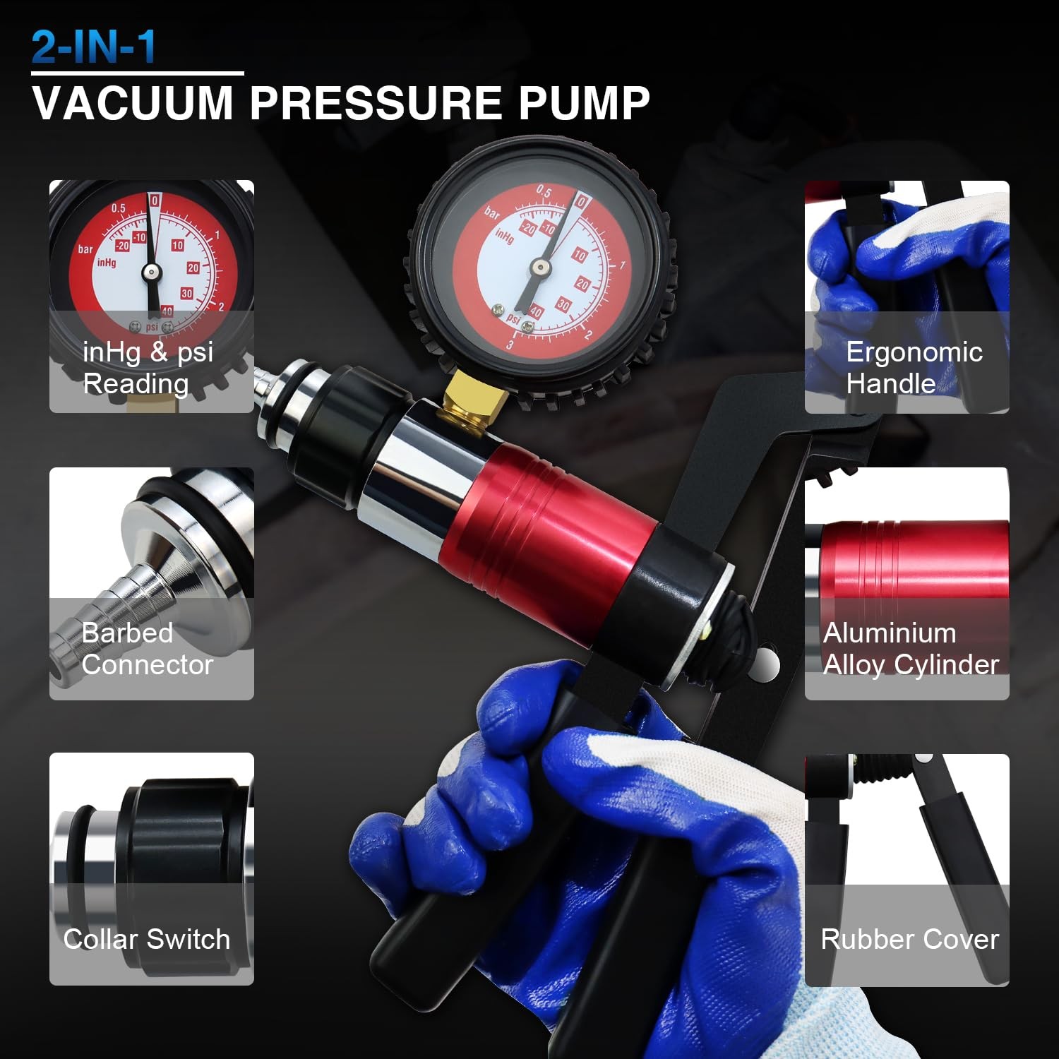 Hand Held Vacuum and Pressure Pump Brake Clutch Fluid Bleeder Tool Kit Oil Ch…