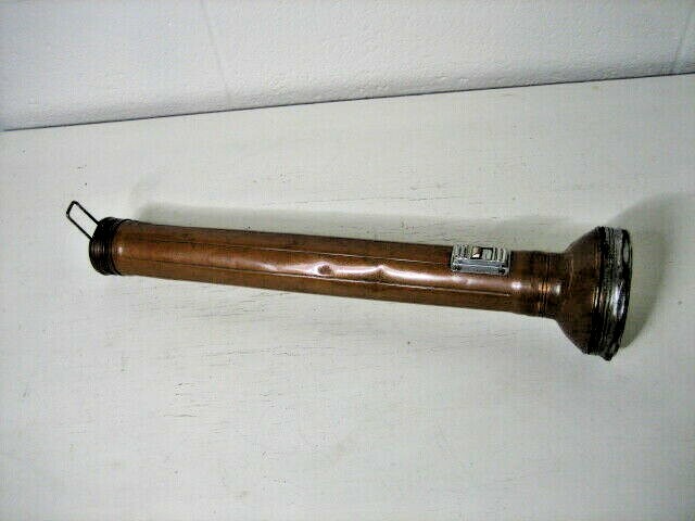 USALITE copper flashlight 14 1/4″ with belt clip and bulb, vintage