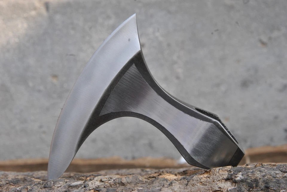 Hand Forged Carbon Steel Viking Bearded Axe Head, Hatchet for Camping, Sheath