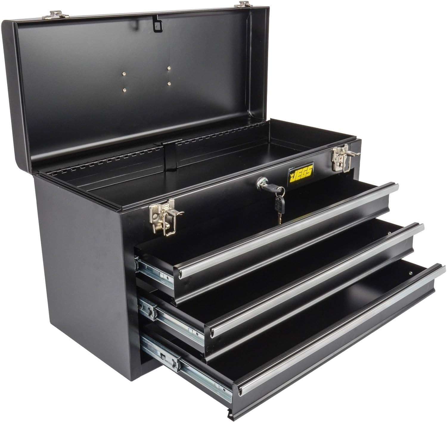 3-Drawer Toolbox – Metal Toolbox with Ball-Bearing Drawer Slides – Rust-Resistan