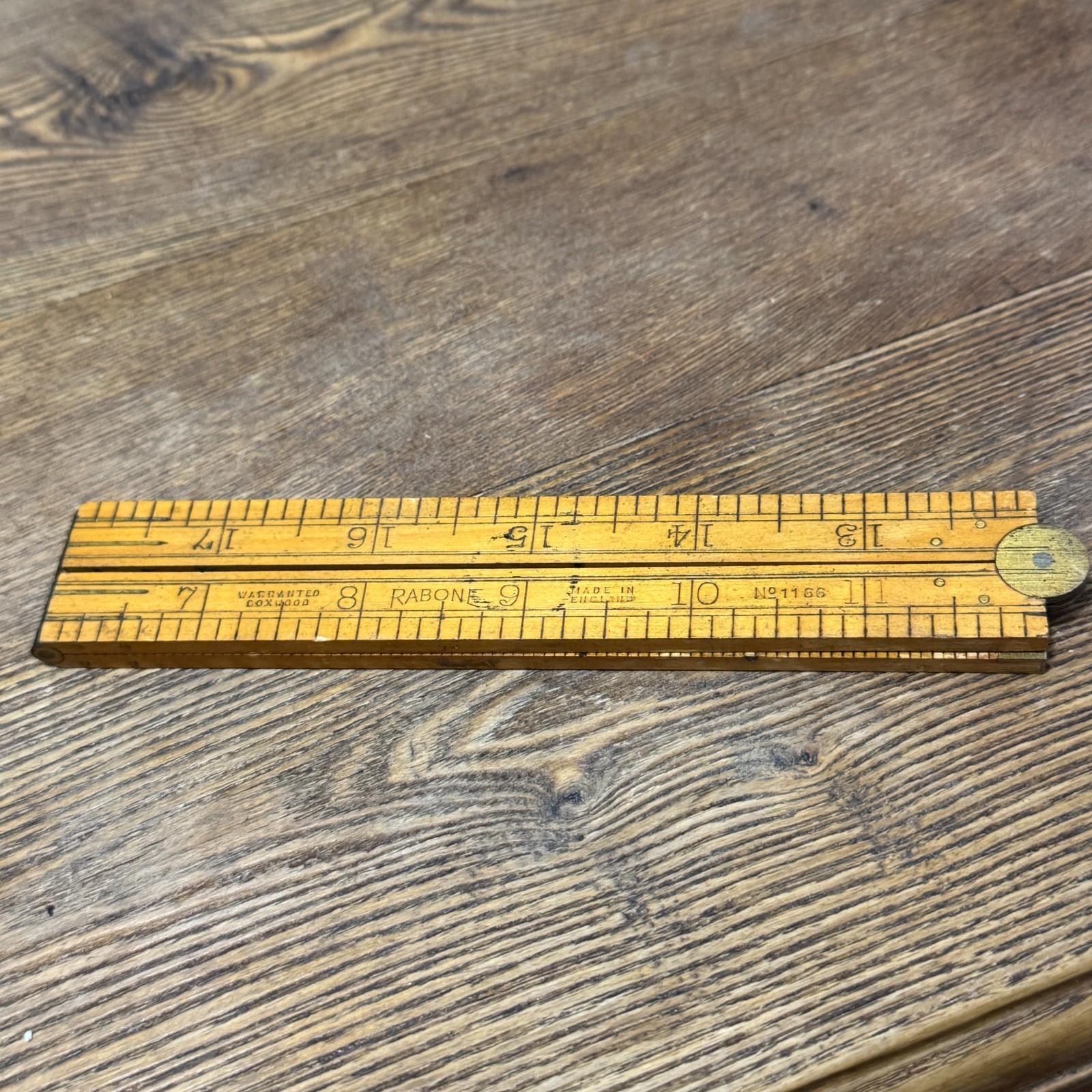 RABONE MADE IN ENGLAND 4 FOLD FOLDING 2 FOOT INCH WOOD RULER BOXWOOD NO 1166 VTG