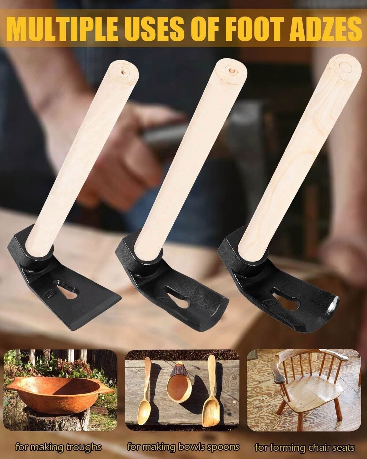 Curved Bowl Adze Woodworking Tool Set Straight Big Small Log Carving Hand Hewing