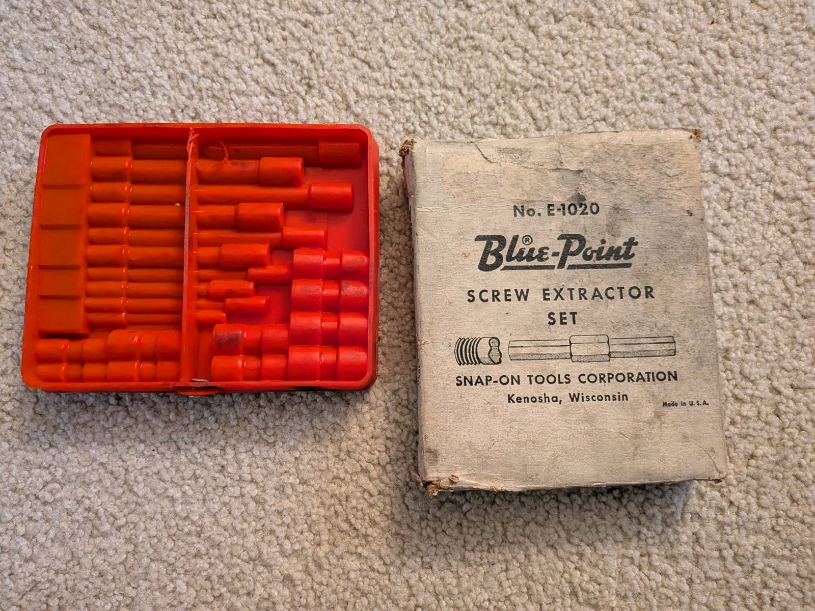 Vintage E-1020 Blue Point Screw Extractor Set & Box. Rare.