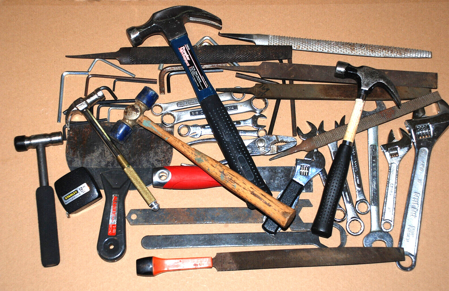 Vintage Tools Mixed Lot Files Crescent Combination Wrenches Hammers Tape Measure