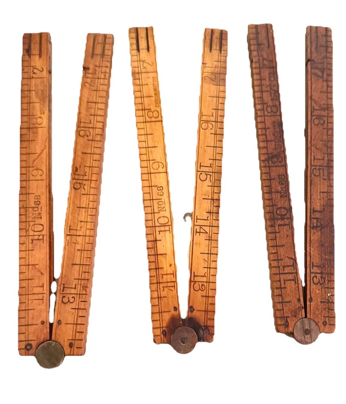 Lot of 3 Antique Upson Nut Co. No. 68 Boxwood Brass Folding Carpenter Rules