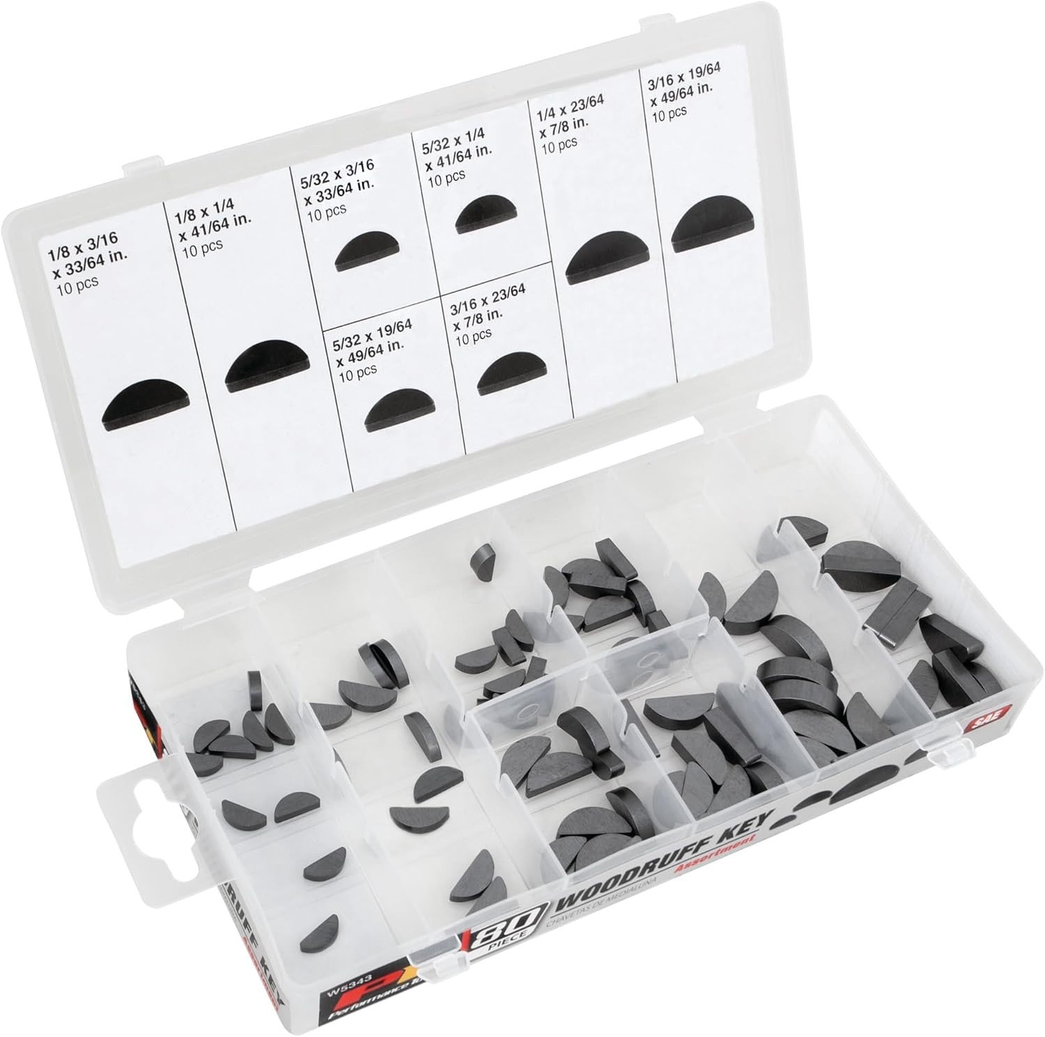 80-Piece SAE Woodruff Key Assortment Kit | Includes 8 popular sizes of half m…