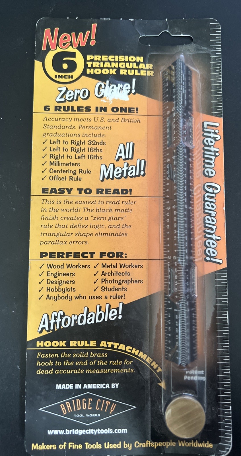 Bridge City Tool Works 6” BR-6 Triangle Ruler Zero Glare Metal Precision