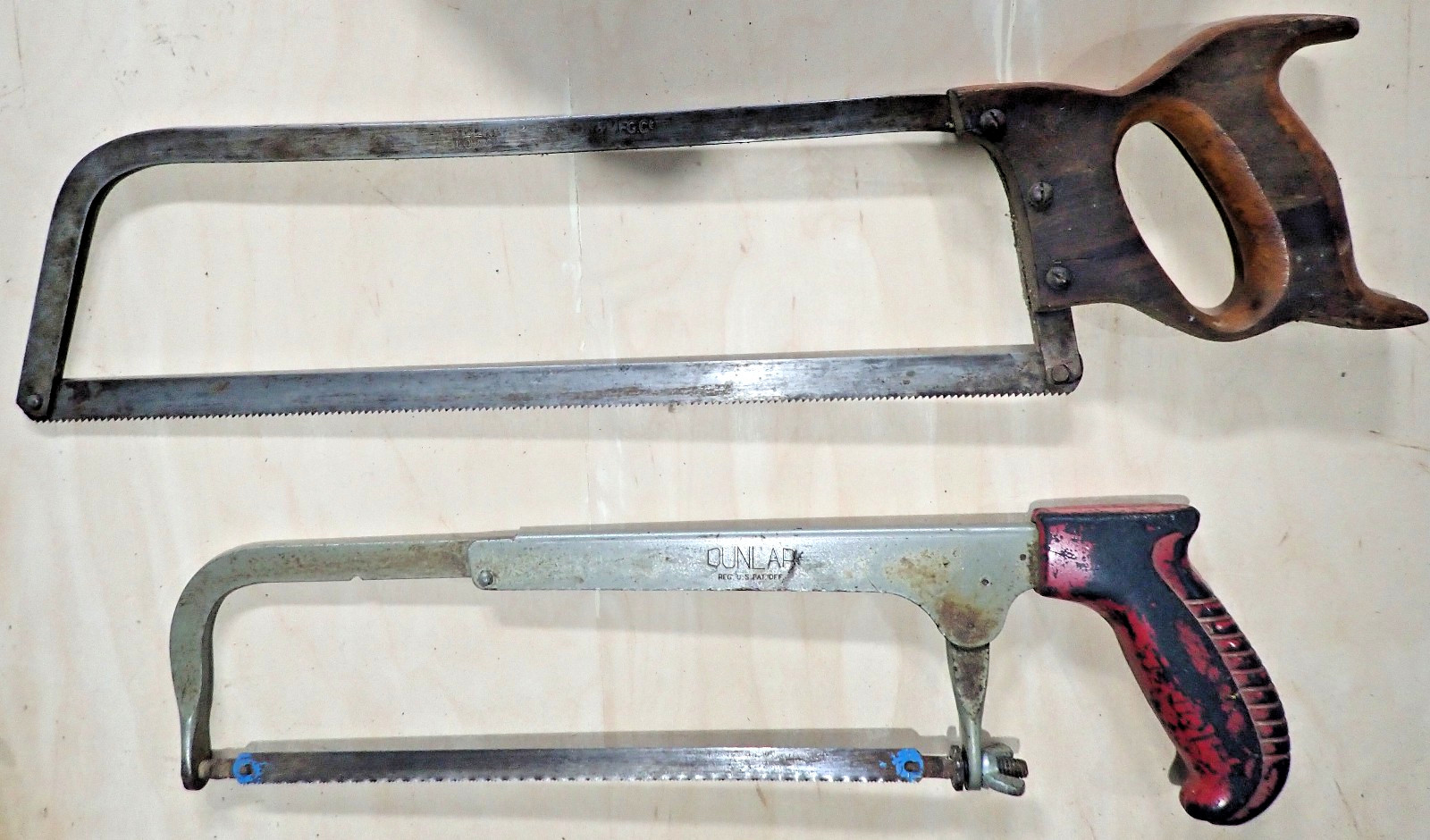 Lot of 2 Vintage Hacksaw Frames Dunlap Metal Handle & Belknap USA Saws