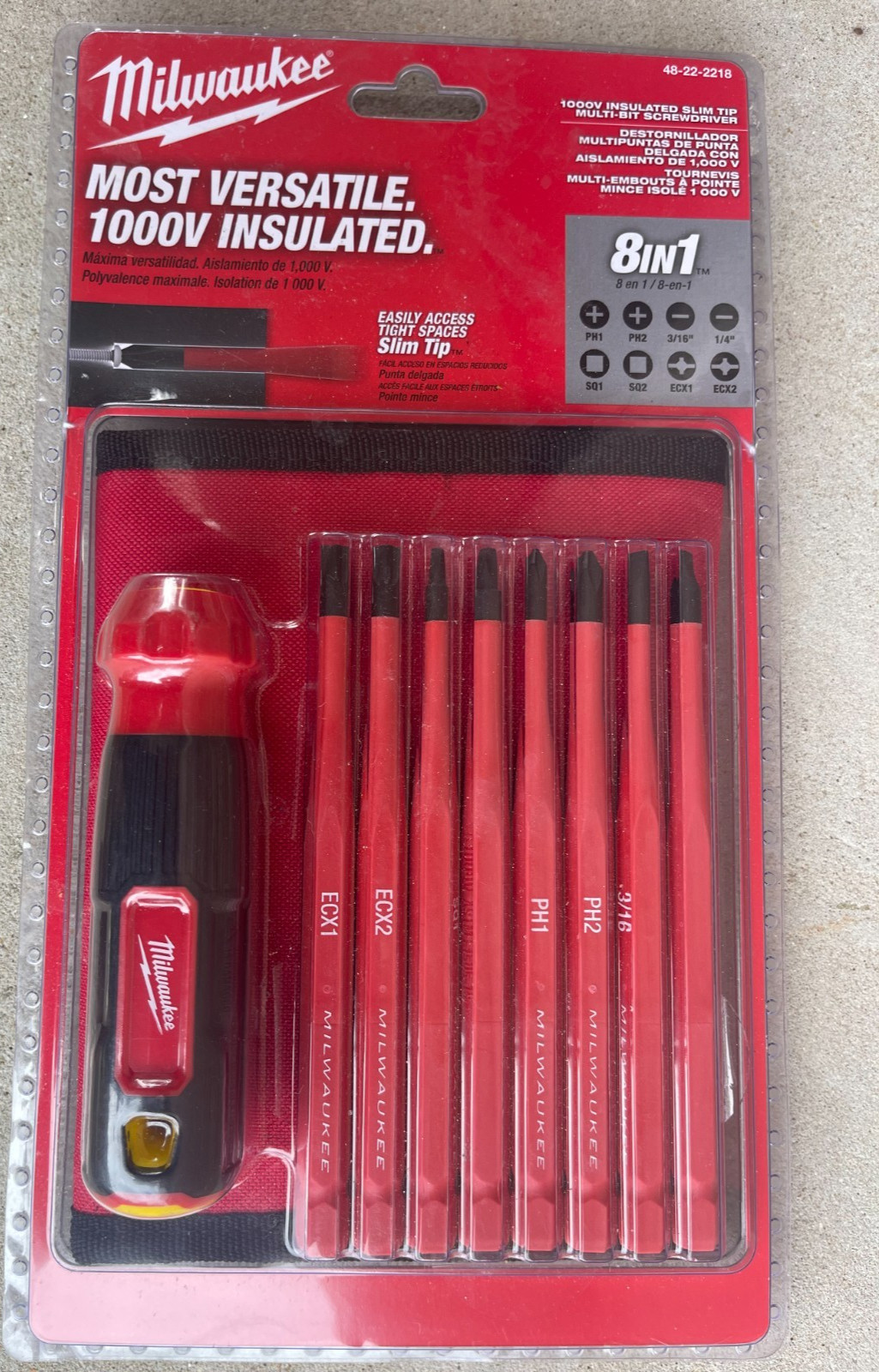 Milwaukee 48-22-2218 Insulated 8-In-1 Slim Tip Multi-Bit Screwdriver- NEW