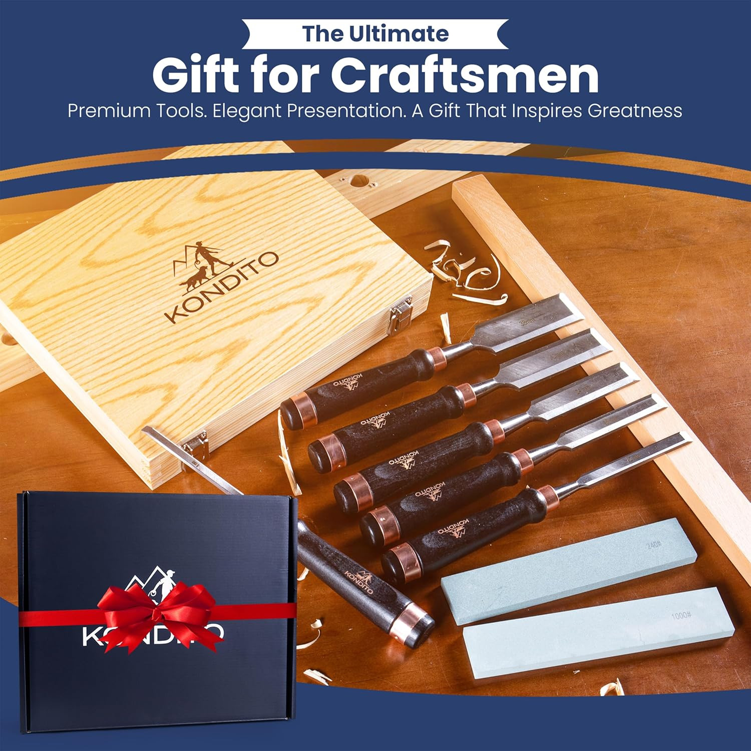 Professional Wood Chisel Set – Complete Chisel Kit with 6 CRV60 Steel Blades (6–