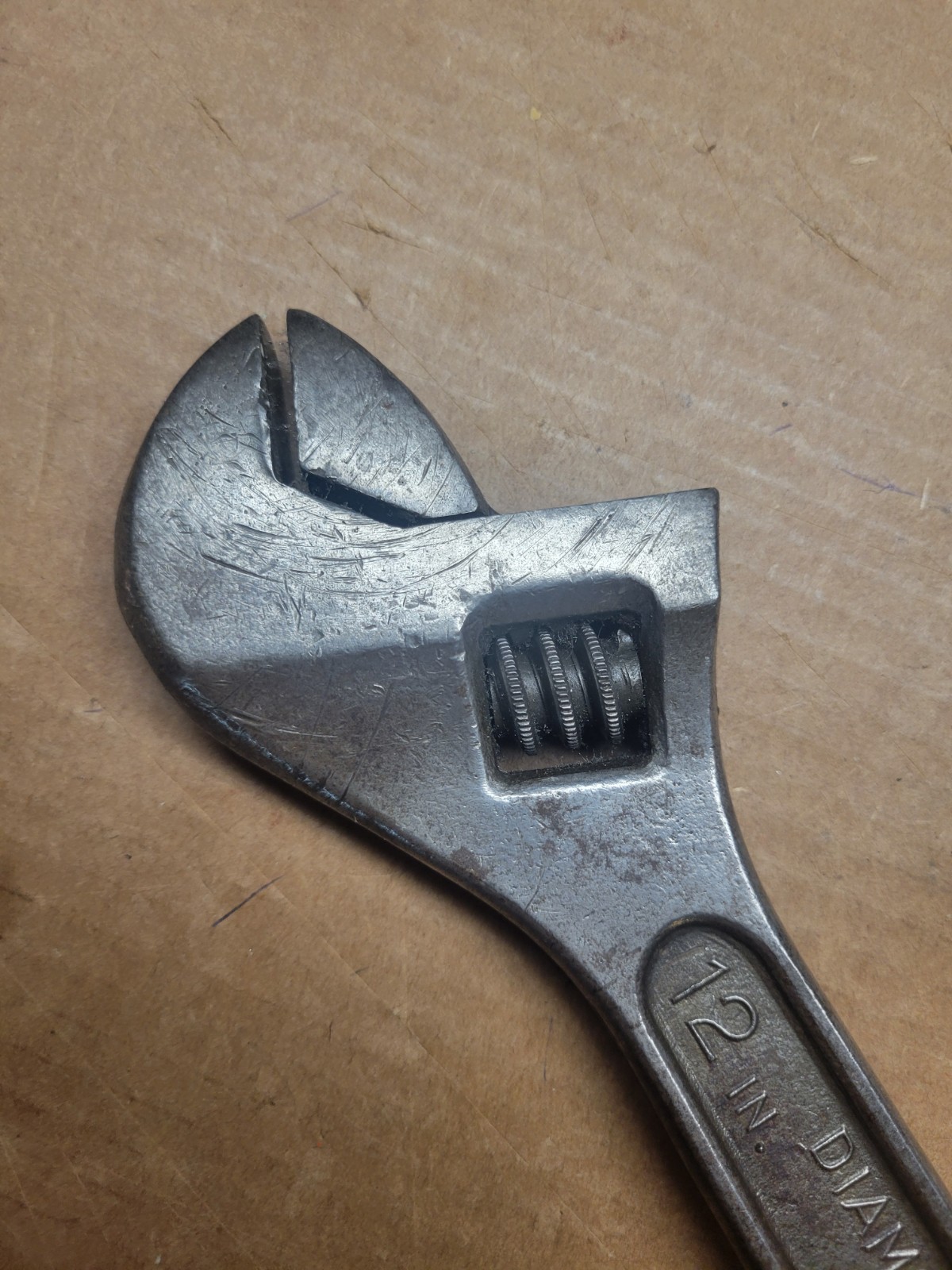 VINTAGE DIAMOND CALK HORSESHOE CO. 12″ Adjustable Crescent Wrench Black FAT Head