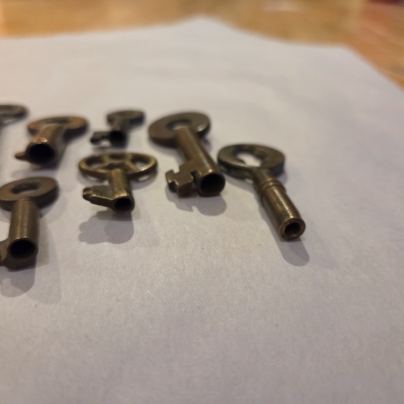 8 Vintage BARREL Key 🗝 LOT Brass 🛟 Ship USS WASHINGTON WWII 🗝Locksmith 1940s