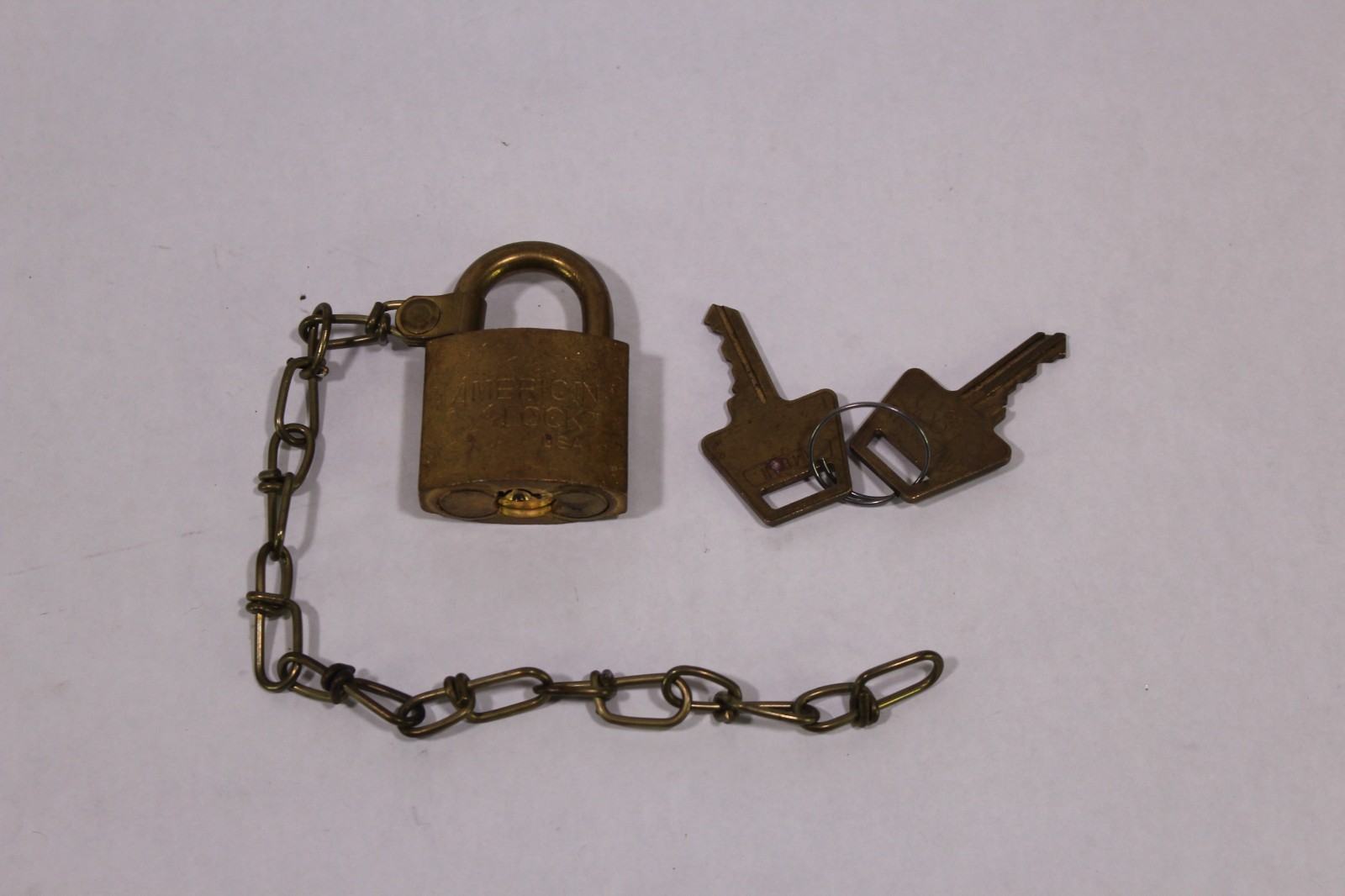 American Lock Company Collectible Brass Chain Padlock With 2 Keys