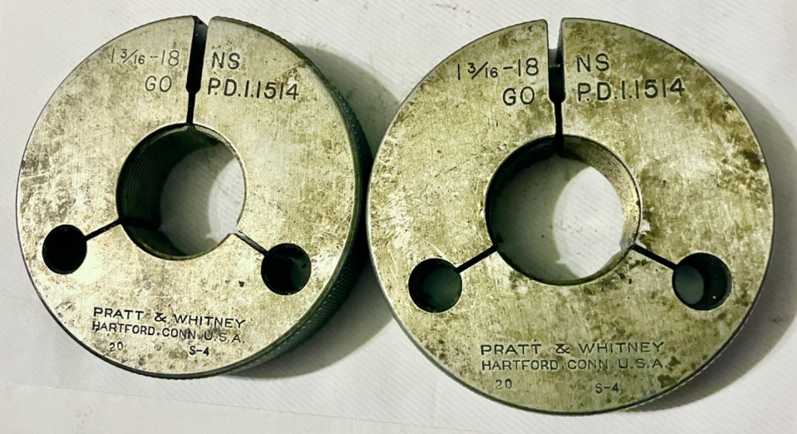 PRATT WHITNEY 1-3/16 18 NS 3 THREAD RING GAGES 1.1875 GO NO GO 1.1514 & 1.1474
