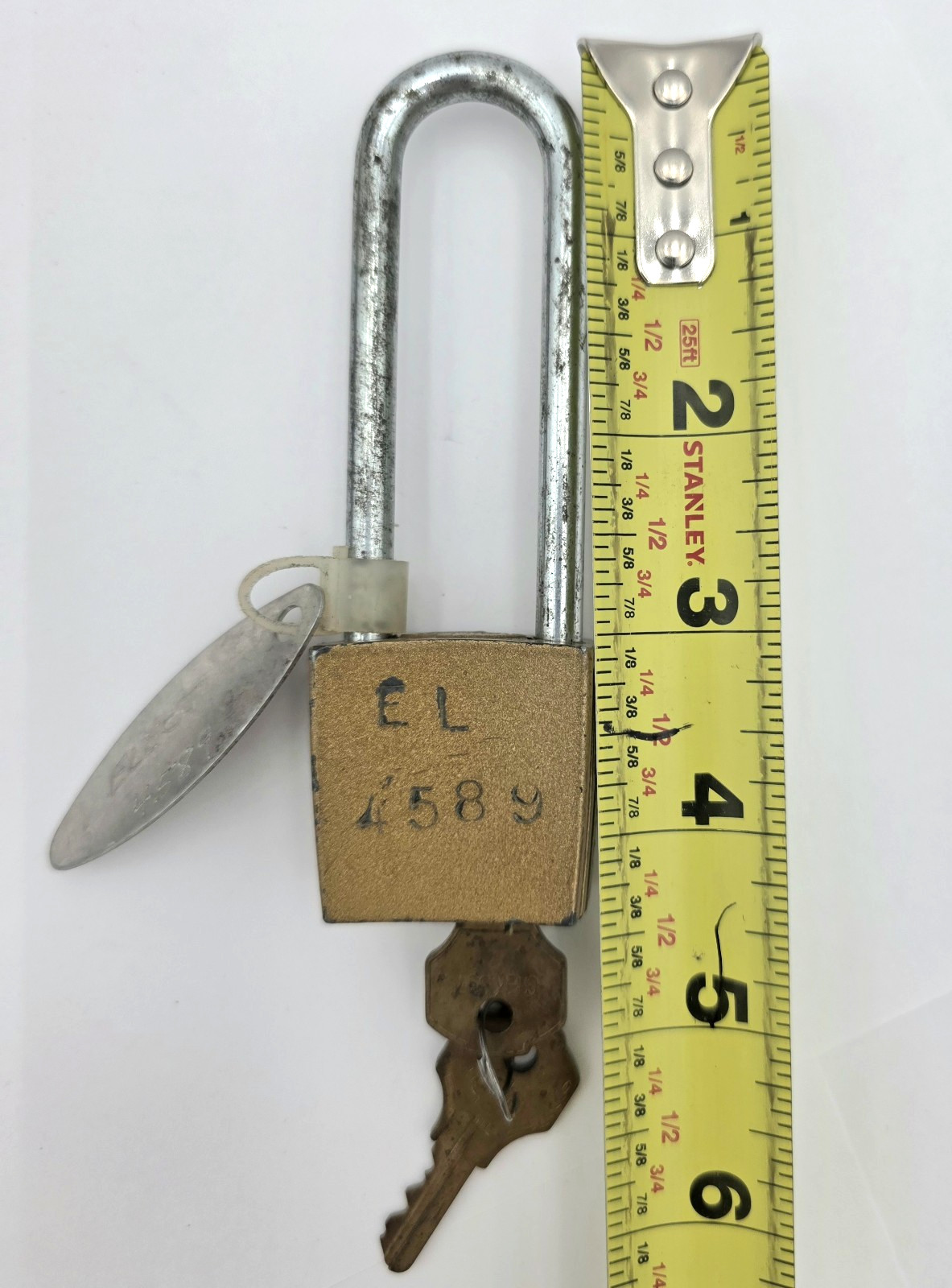 Corbin Padlock With 2 Keys Long Shackle Brass GCS Safety Lock Industrial VTG